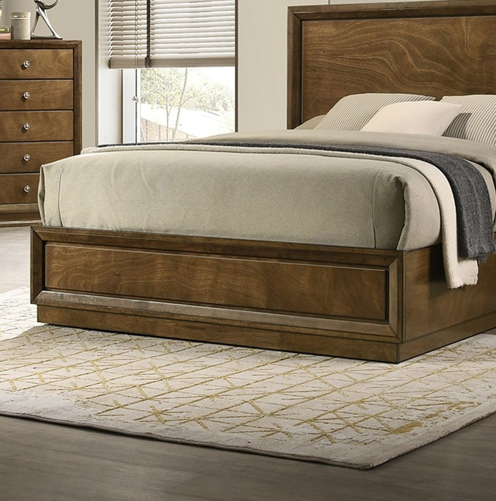 Walnut Color Transitional Style Full Size Bed 2x Nightstands 3pc Set Bedroom Furniture Metal Knobs