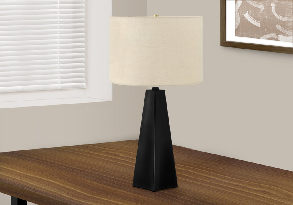 Lighting, 27'h, Table Lamp, Black Resin, Beige Shade, Modern