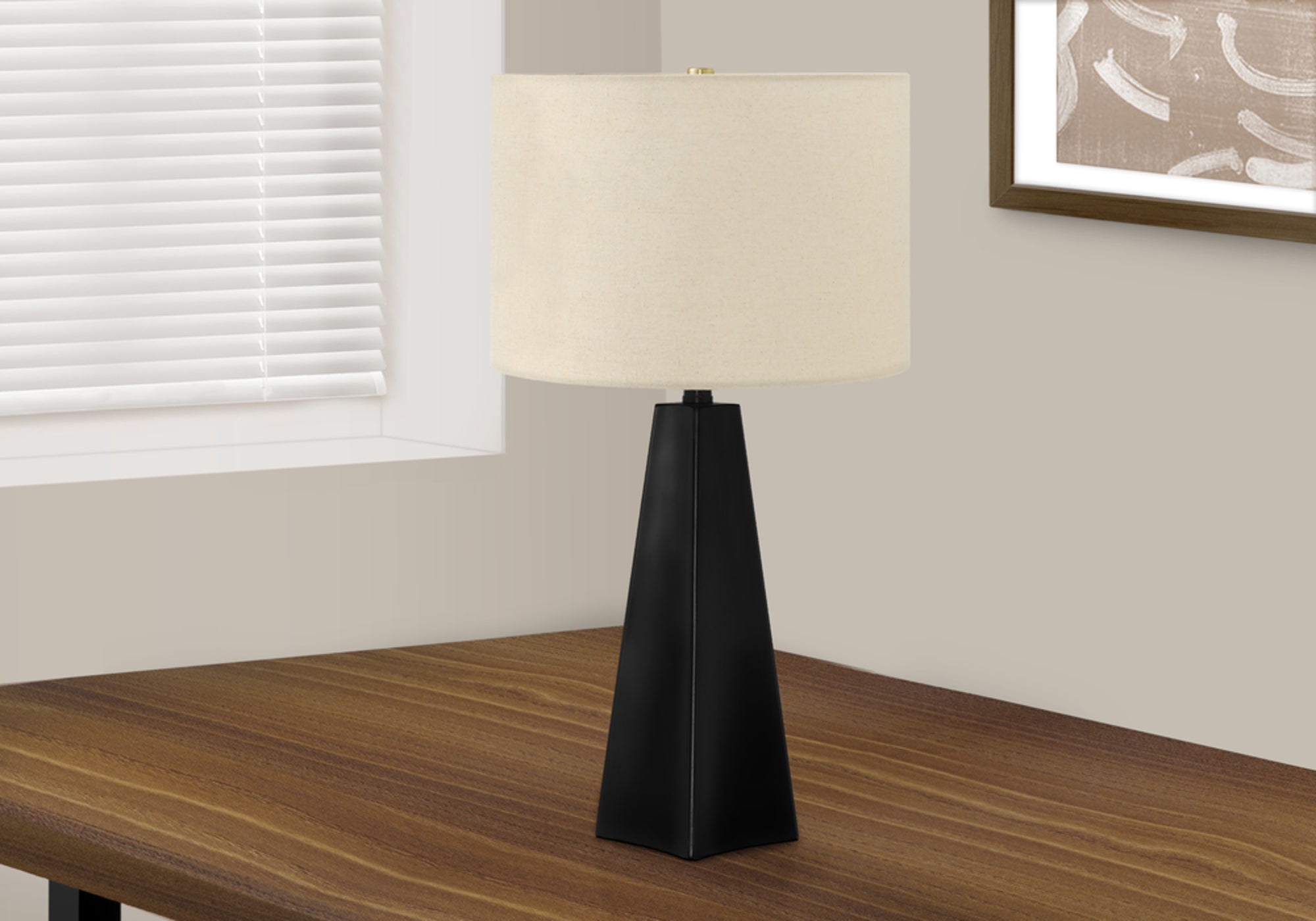 Lighting, 27'h, Table Lamp, Black Resin, Beige Shade, Modern