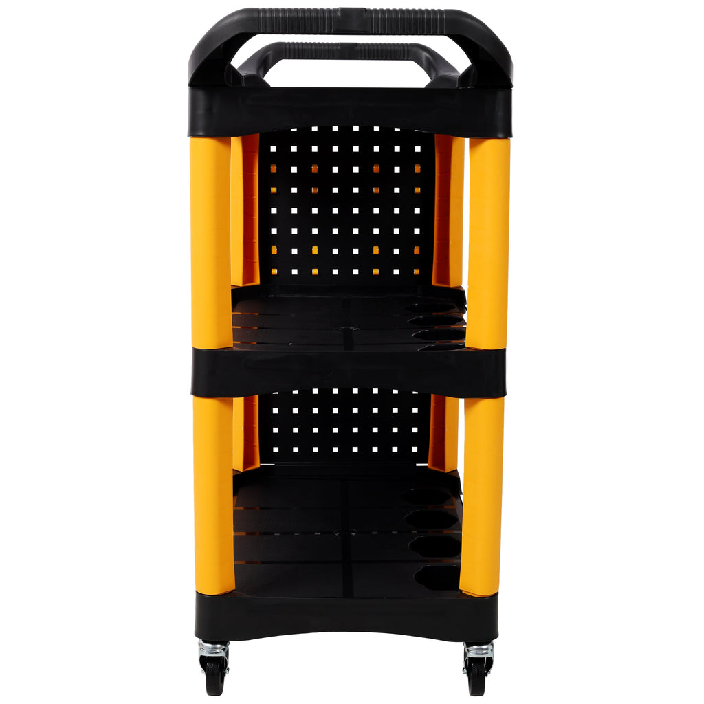 3 Tier Rolling Auto Detail Cart With Wheels,With Panel & Hook,for Detailers Garage, Workshop, Repair Shop, Storage Tool, Yellow&Black