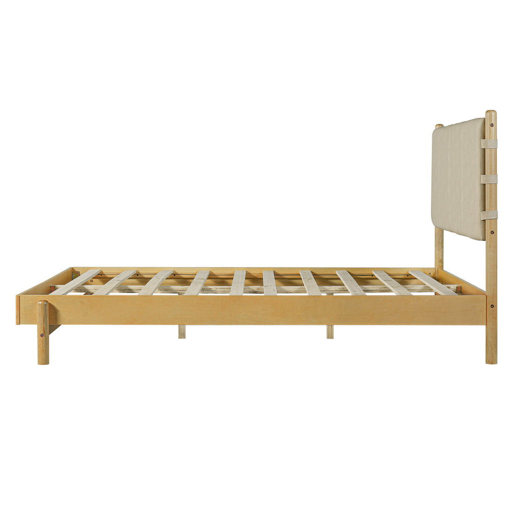 Modern Queen Bed Frame Set with 2 Nightstands, Beige Wood Platform Bed with Headboard and Matching Bedside Tables for Bedroom