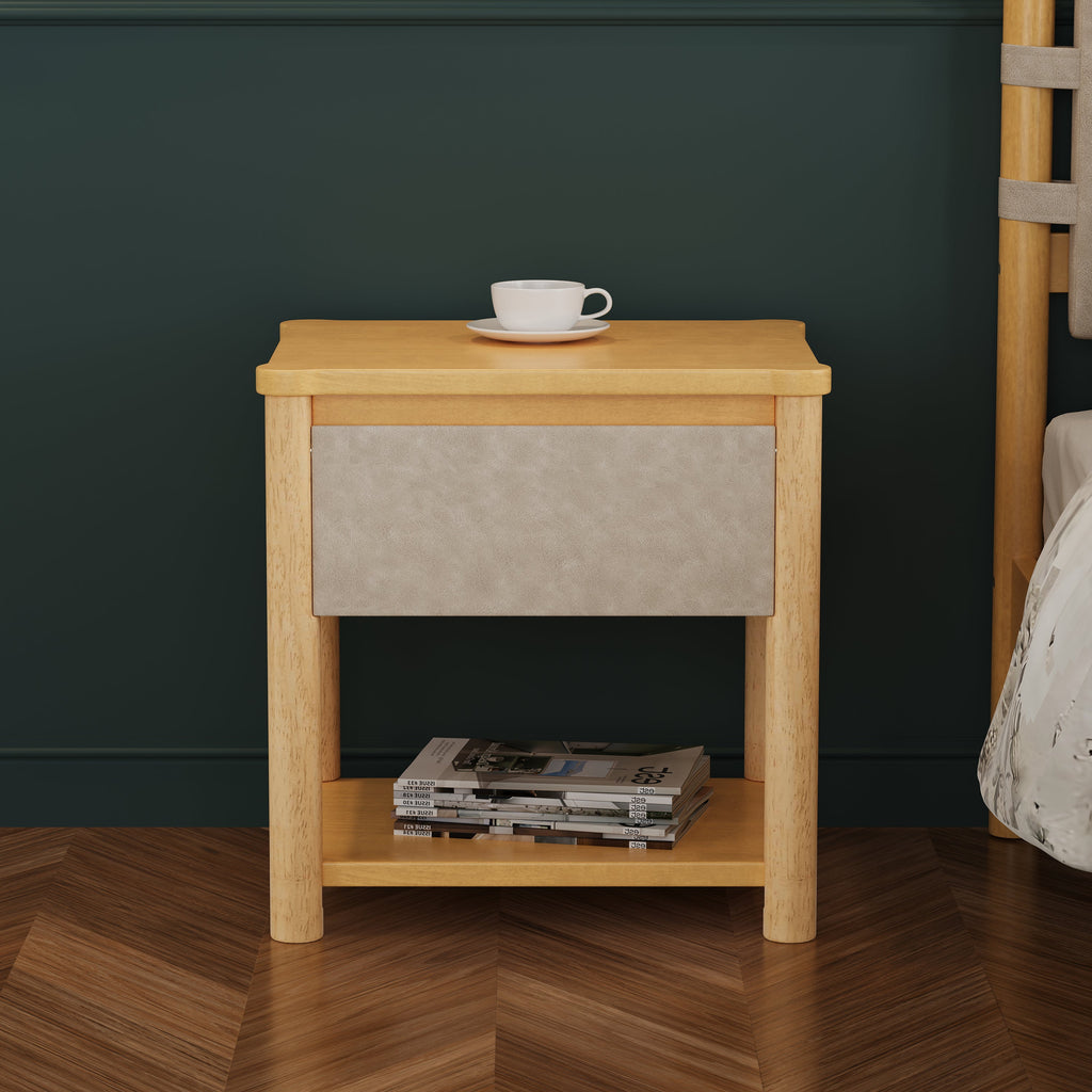 Modern Queen Bed Frame Set with 2 Nightstands, Beige Wood Platform Bed with Headboard and Matching Bedside Tables for Bedroom