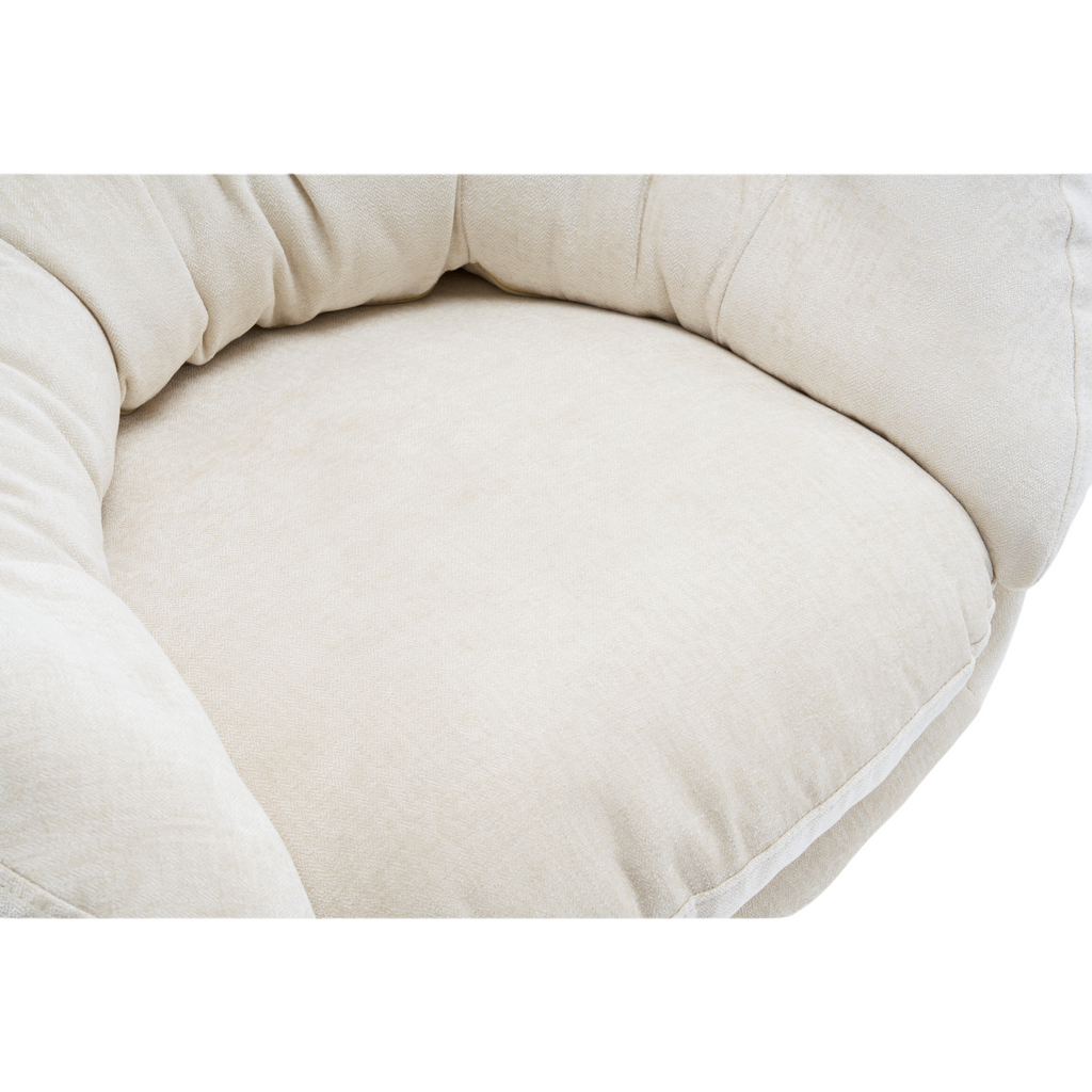 Modern Chenille Office Chair, 360° Swivel Club Chair/Accent Chair with Removable Cushion, Round Office Chair, Black Metal Base, Cotton Material, Living Room, Bedroom, Reading Corner, Office (Beige)