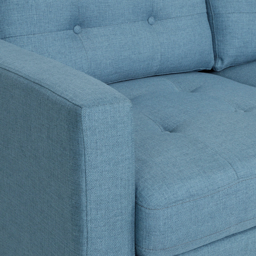 Jenny Contemporary Tufted Fabric 3-Seater Sofa, Blue, Rubberwood Frame, 82.75' Length
