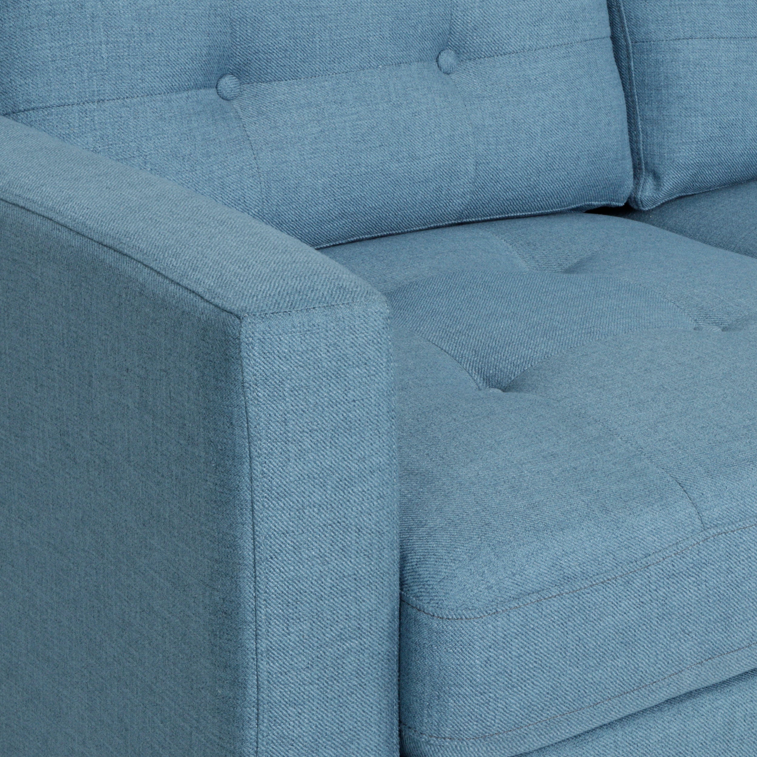 Jenny Contemporary Tufted Fabric 3-Seater Sofa, Blue, Rubberwood Frame, 82.75' Length