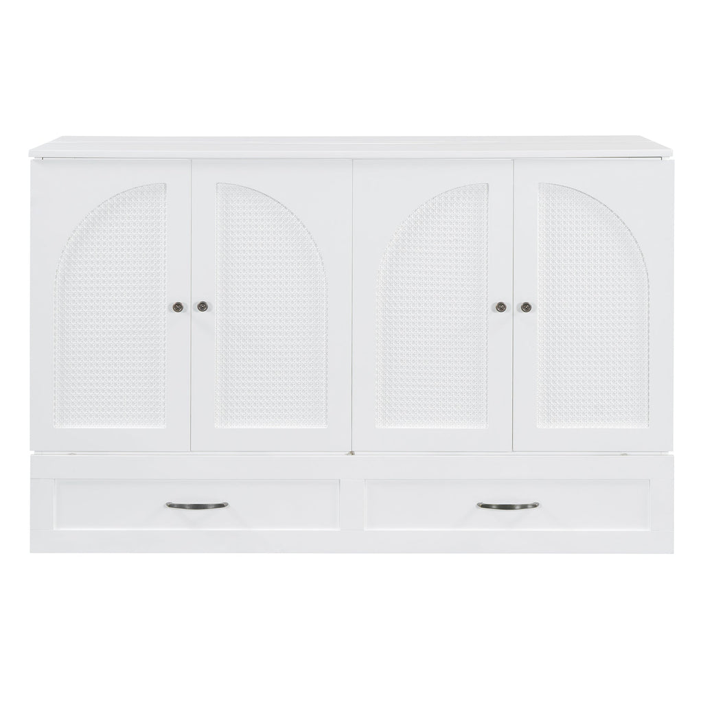 Queen Size Murphy Bed with Large Drawers, White