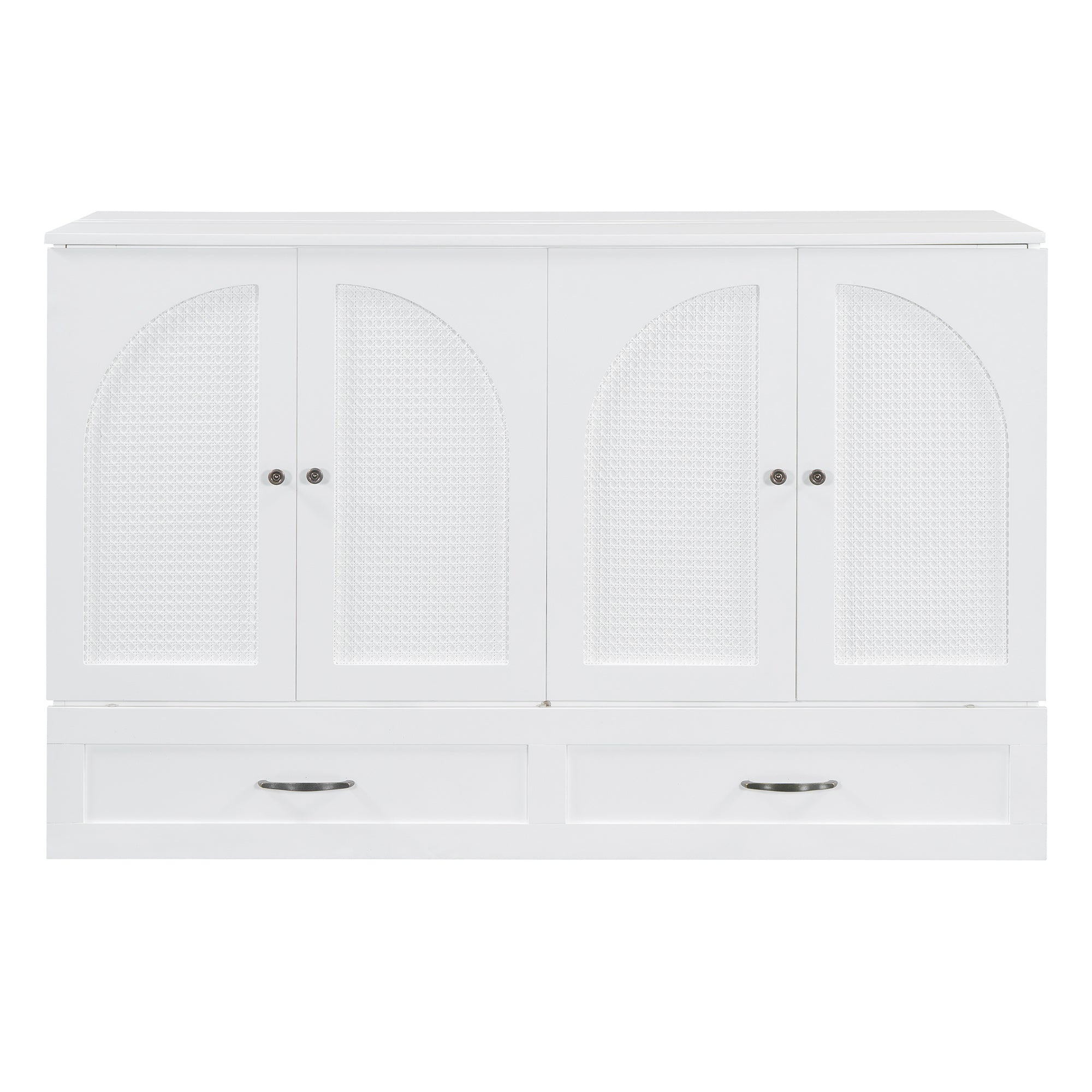 Queen Size Murphy Bed with Large Drawers, White