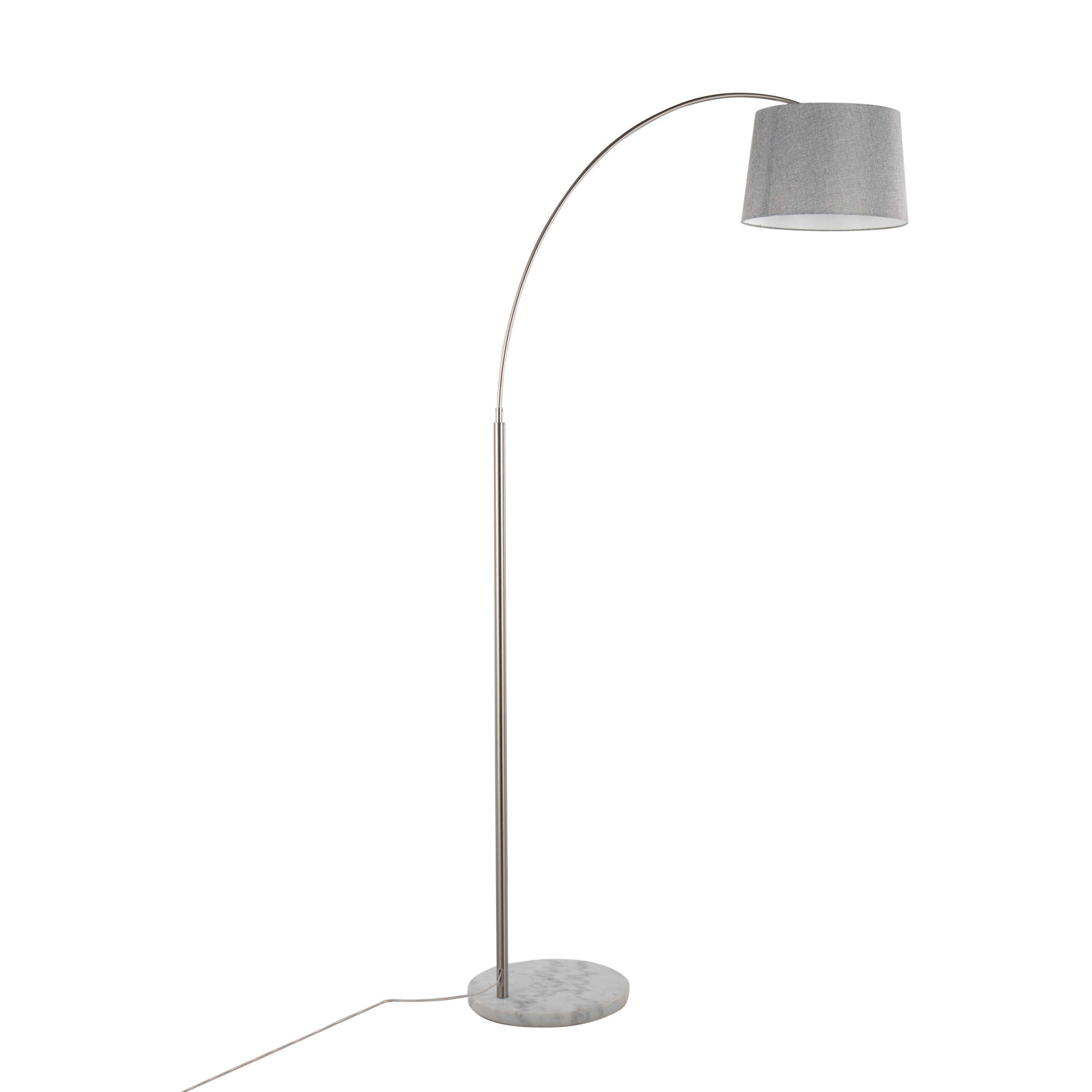 March Contemporary Floor Lamp in White Marble and Nickel with Grey Linen Shade by LumiSource