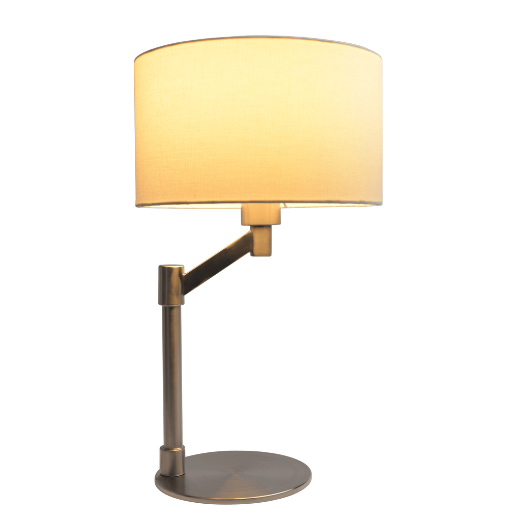 Horizon Brushed Nickel Table Lamp with On/Off Switch Curved Metal Base Linen Shade