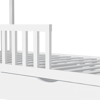 Full House Bed with 2 Storage Drawers, Kids Full Bed Frame with Rails and Roof, Tent Bed, Wooden Full Daybed, Full Montessori Bed for Kids Teens Girls & Boys, No Box Spring Needed (White)
