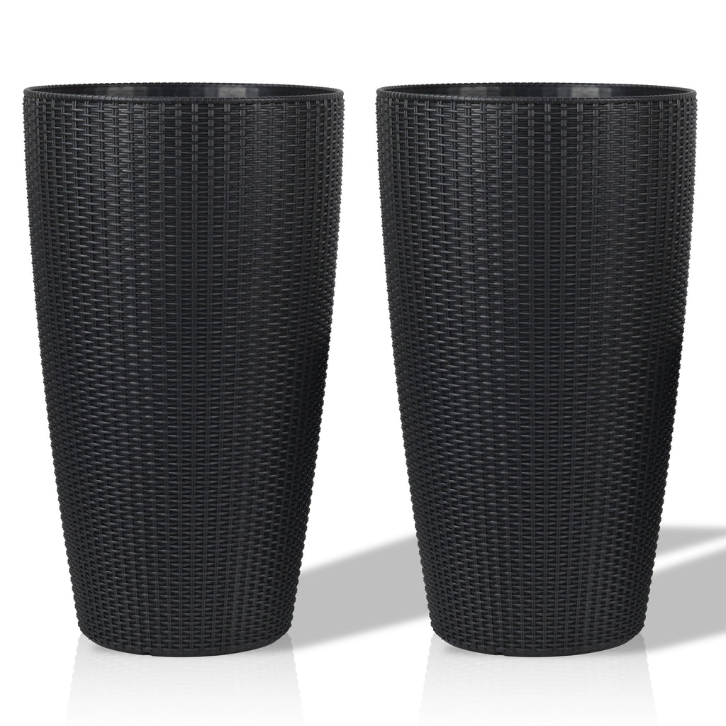 Indoor/Outdoor Modern The appearance is made of imitation rattan Design Planter,22.5 inch Black Plastic Large Plant Pot With Automatic Watering System for Home and Garden  (Black, 22.5 inch - 2 Pack)