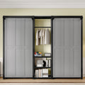 Twin and Twin Murphy Bed, Metal Foldable Murphy Bed with Wardrobe, Shelves and Power Outlets, 2 in 1 Design, Space-saving, Gray