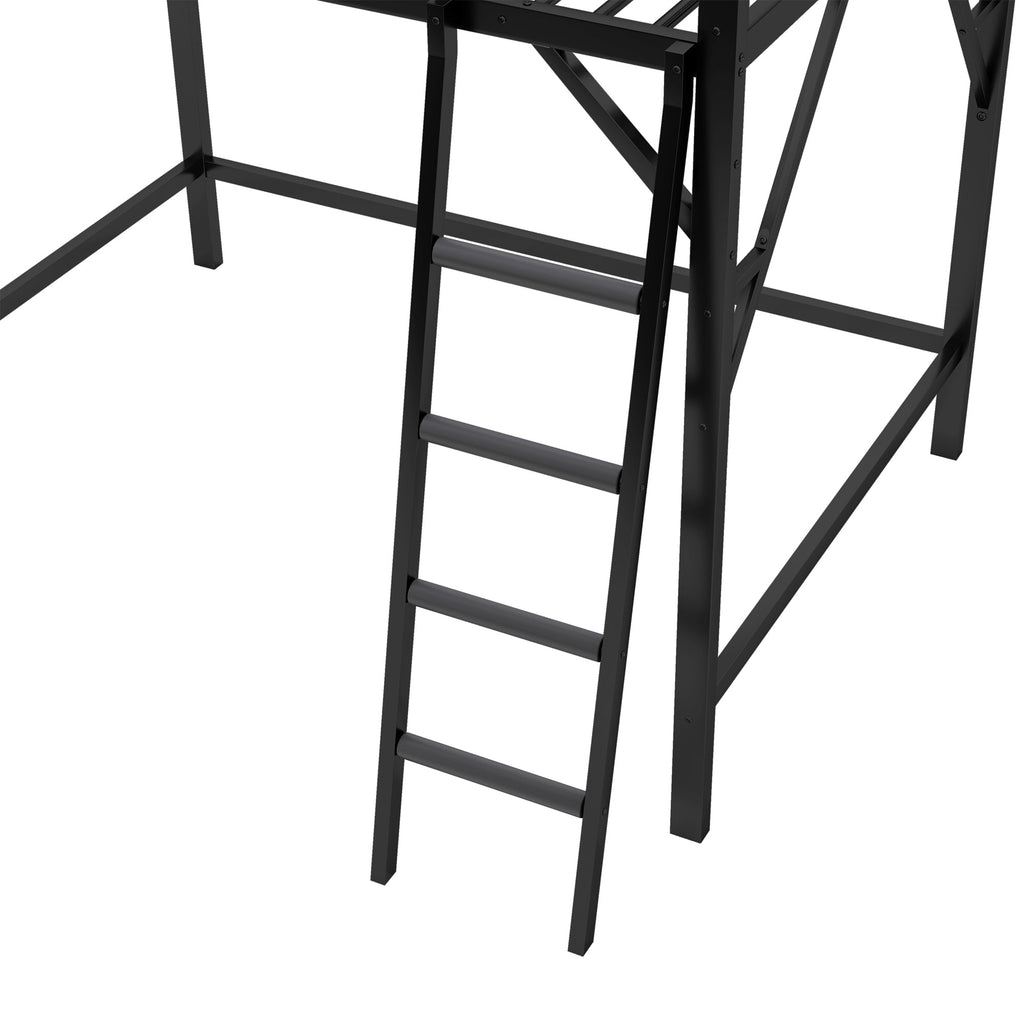 Full Size Loft Bed with Ladder, Metal Full Loft Bed with Storage Shelves, High Loft Bed for Kids Teens, Black(Expect Arrival Date 2025/11/26, Old SKU W2580P353531)
