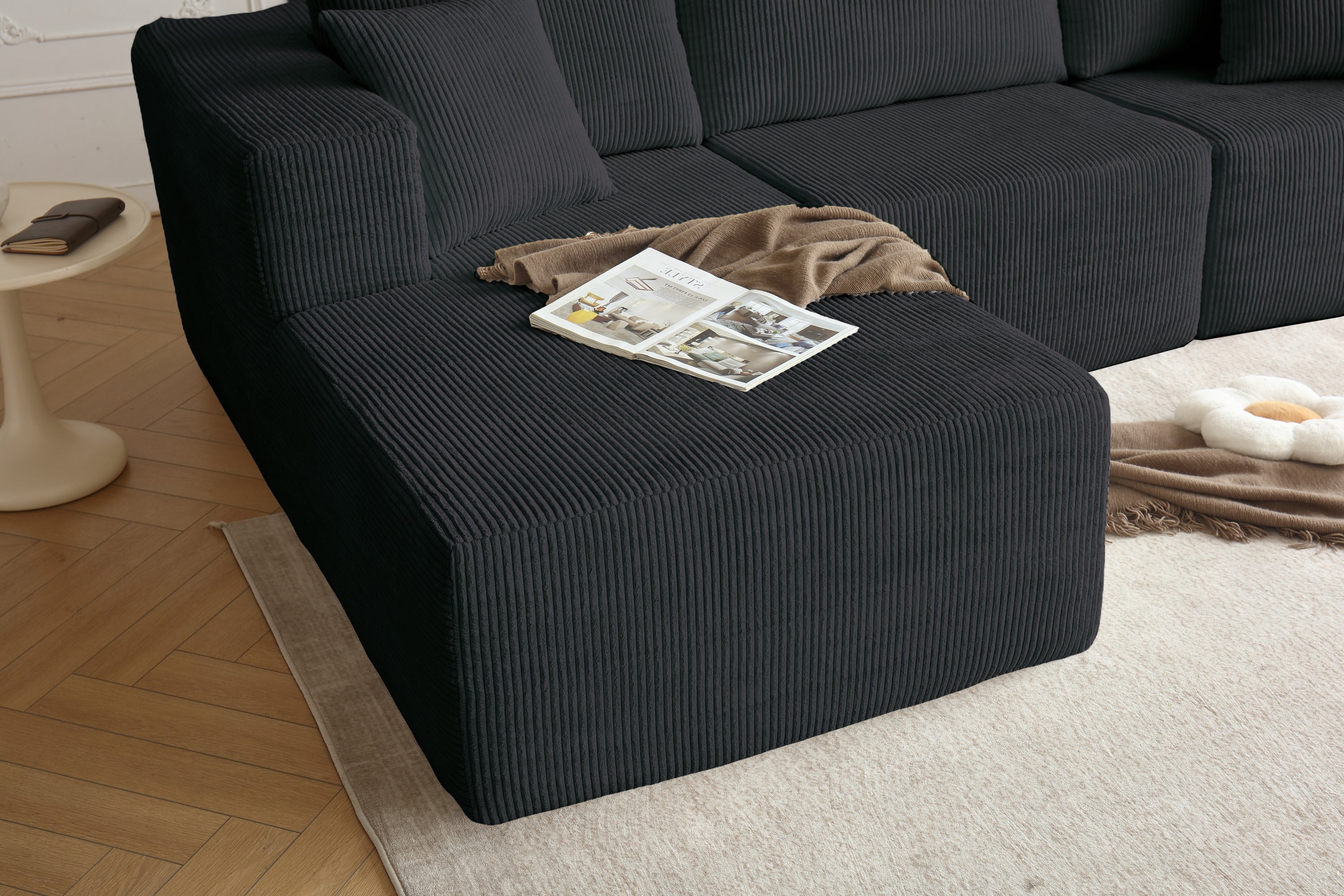 H613 Sectional Sofa and Module, Mid-Century Modern L Shaped Couches 3-Seat Sofa for Living Room Grey Left