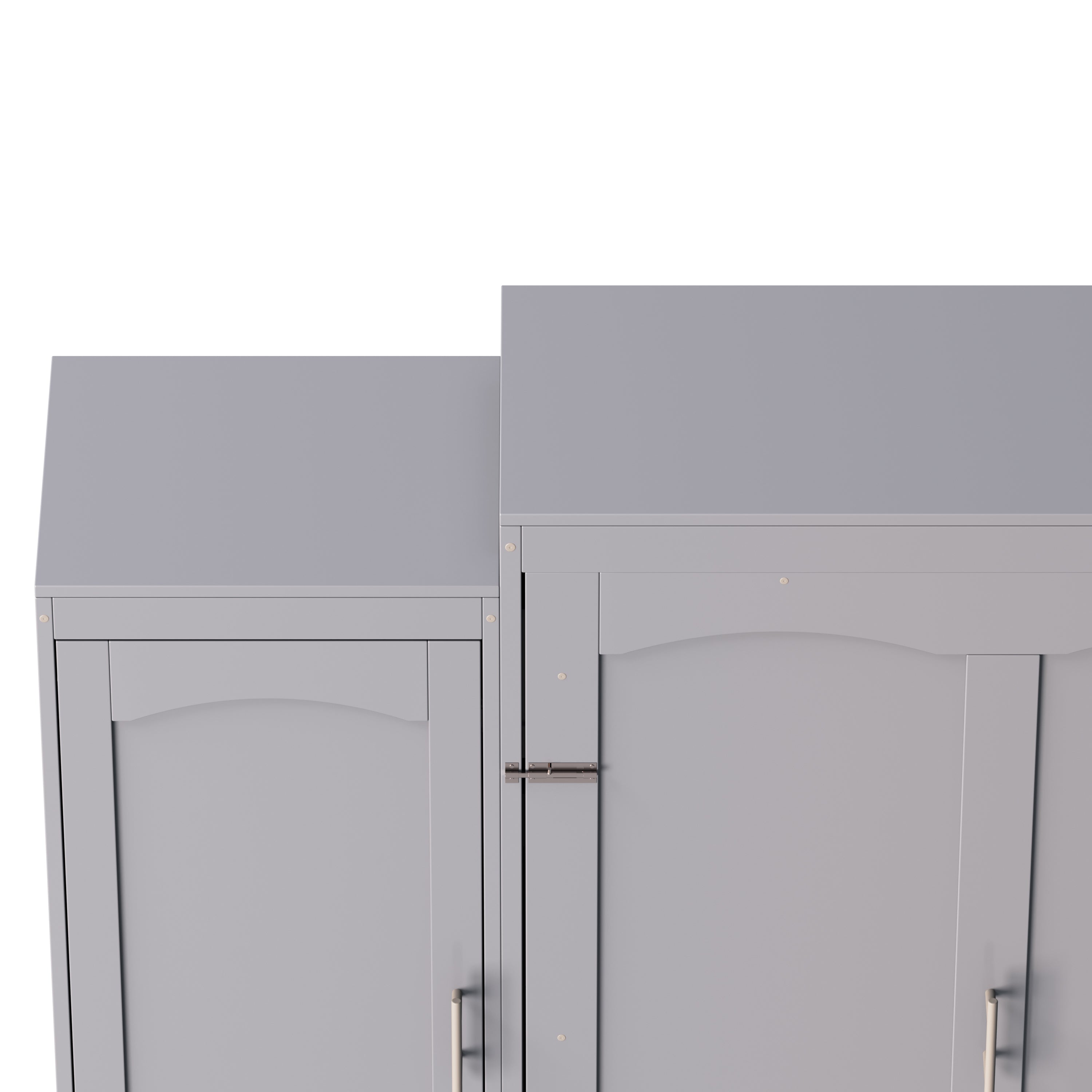 Full Size Murphy Bed, Wooden Full Wall Bed with 2 Wardrobe and Storage Shelf, Multifunctional Foldable Platform Bedframe for Guest-Room, Bedroom, Gray