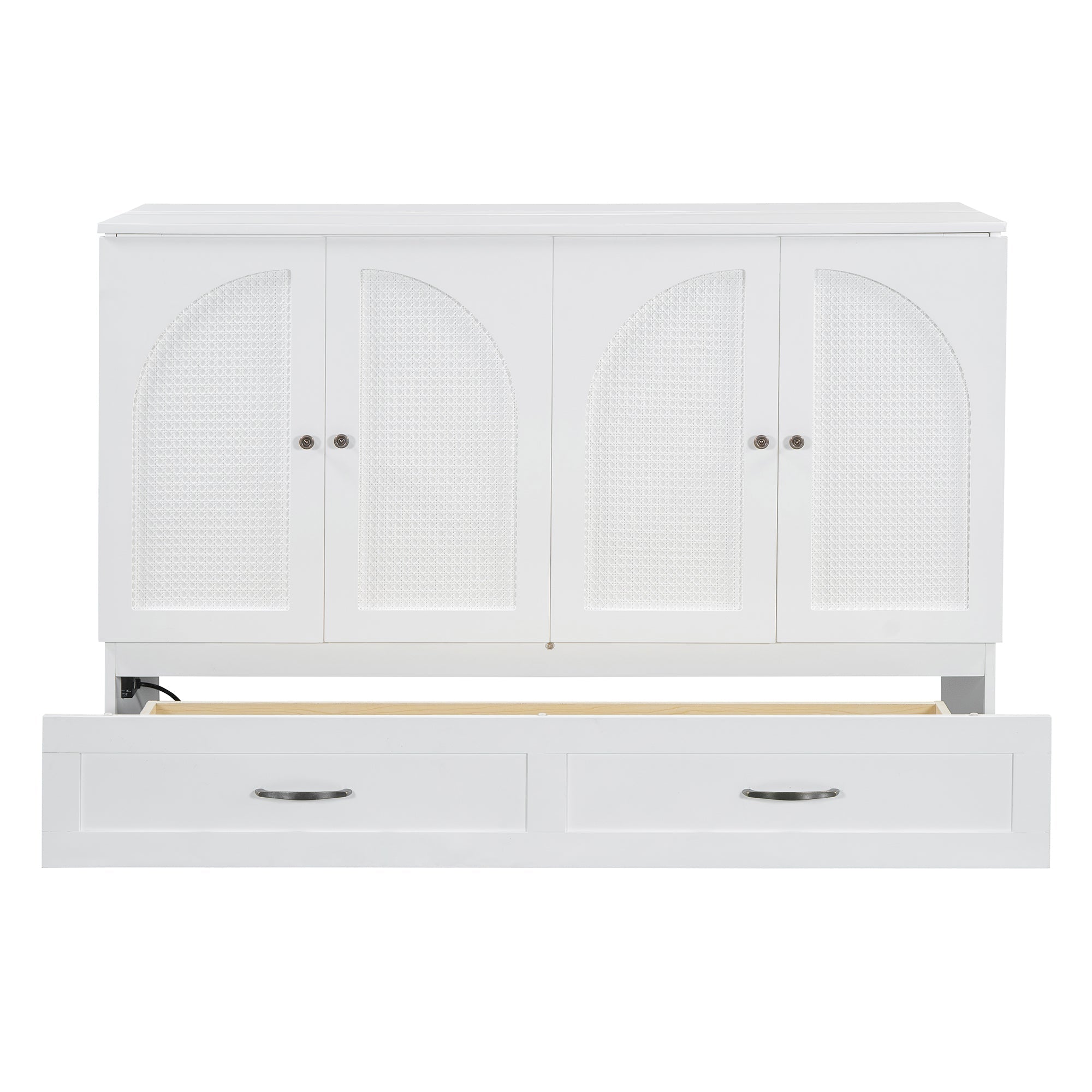 Queen Size Murphy Bed with Large Drawers, White