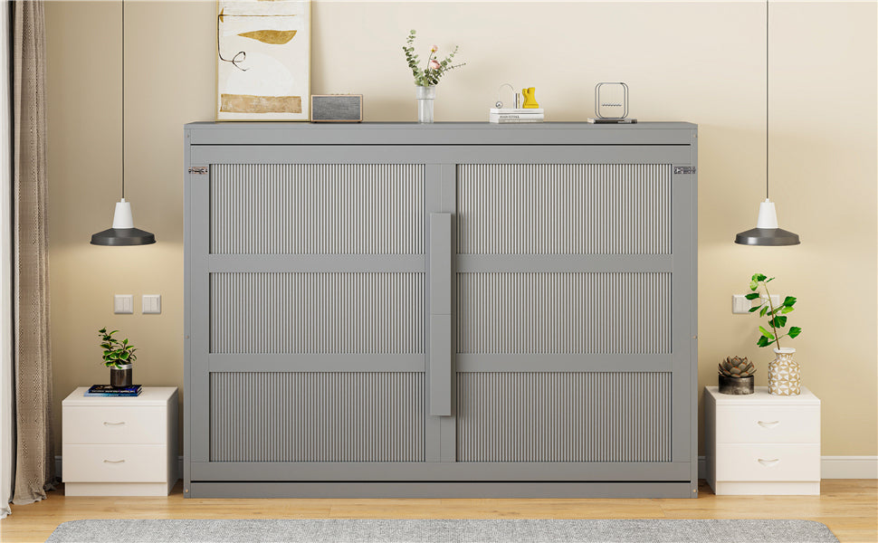 Queen Size Murphy Bed Wall Bed Modern design with LED Lights,Gray(OLD SKU:LP100973AAE)