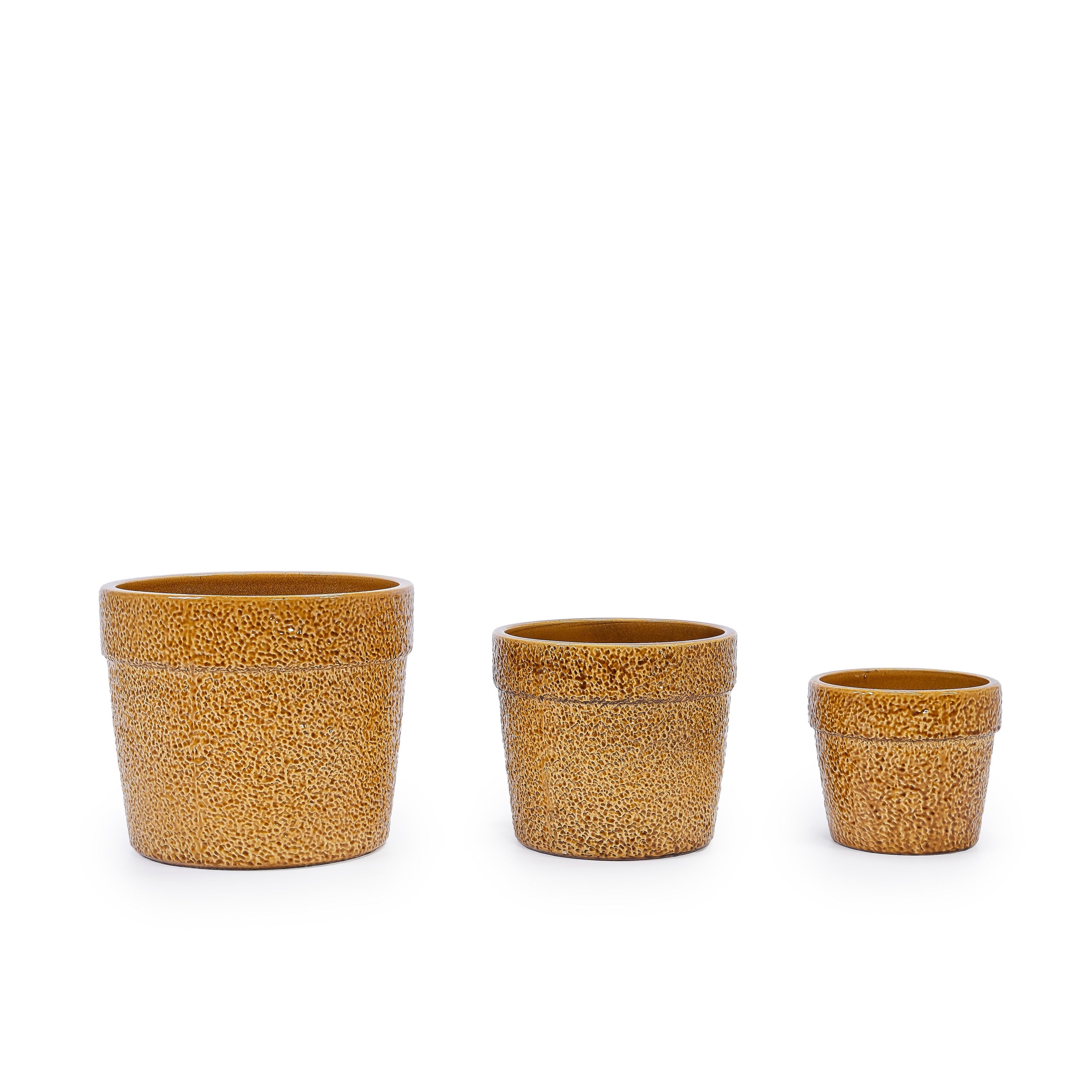 3 Pieces Ceramic Flowerpot, Modern Planter for Patio, Garden or Windowsills - Antique Yellow