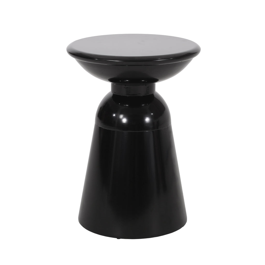 Modern Outdoor Metal End Table with Pedestal Structure in Black Iron, 15x15x20.75 Inches
