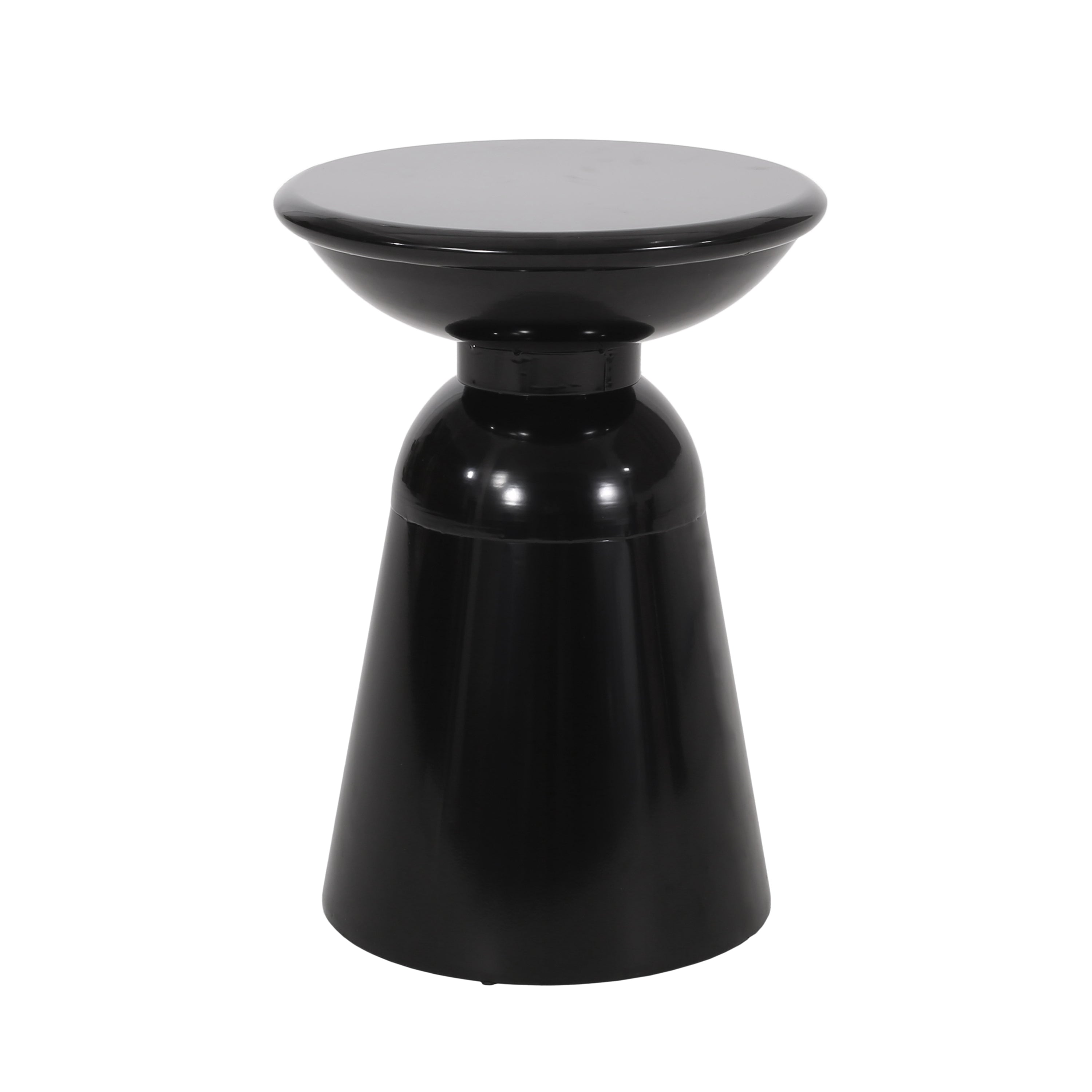 Modern Outdoor Metal End Table with Pedestal Structure in Black Iron, 15x15x20.75 Inches