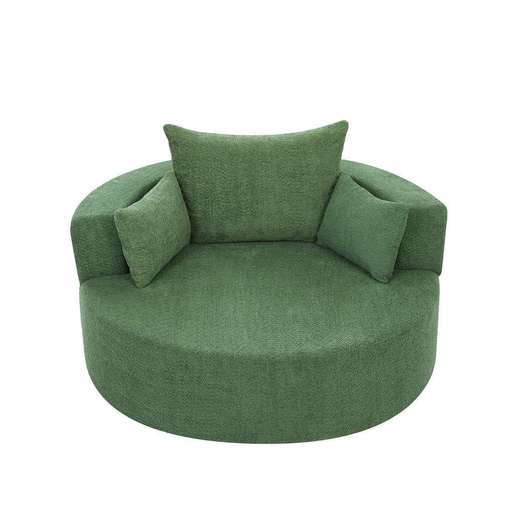 Modern 360° Swivel Accent Barrel Chair with Removable Pillows in Green Chenille for Living Room and Office