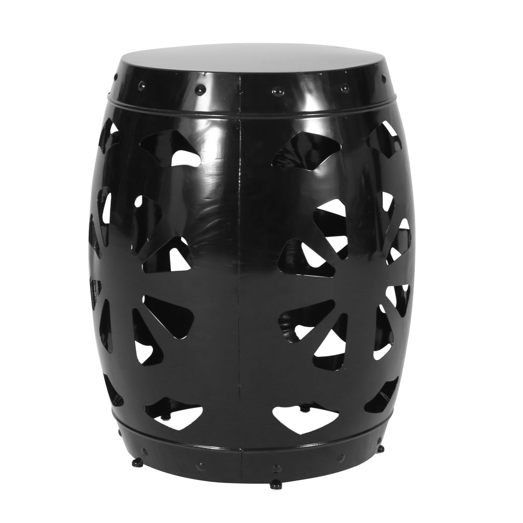 Modern Black Iron End Table with Floral Iron Cut Design, 16.54 x 16.54 x 20.47 Inches