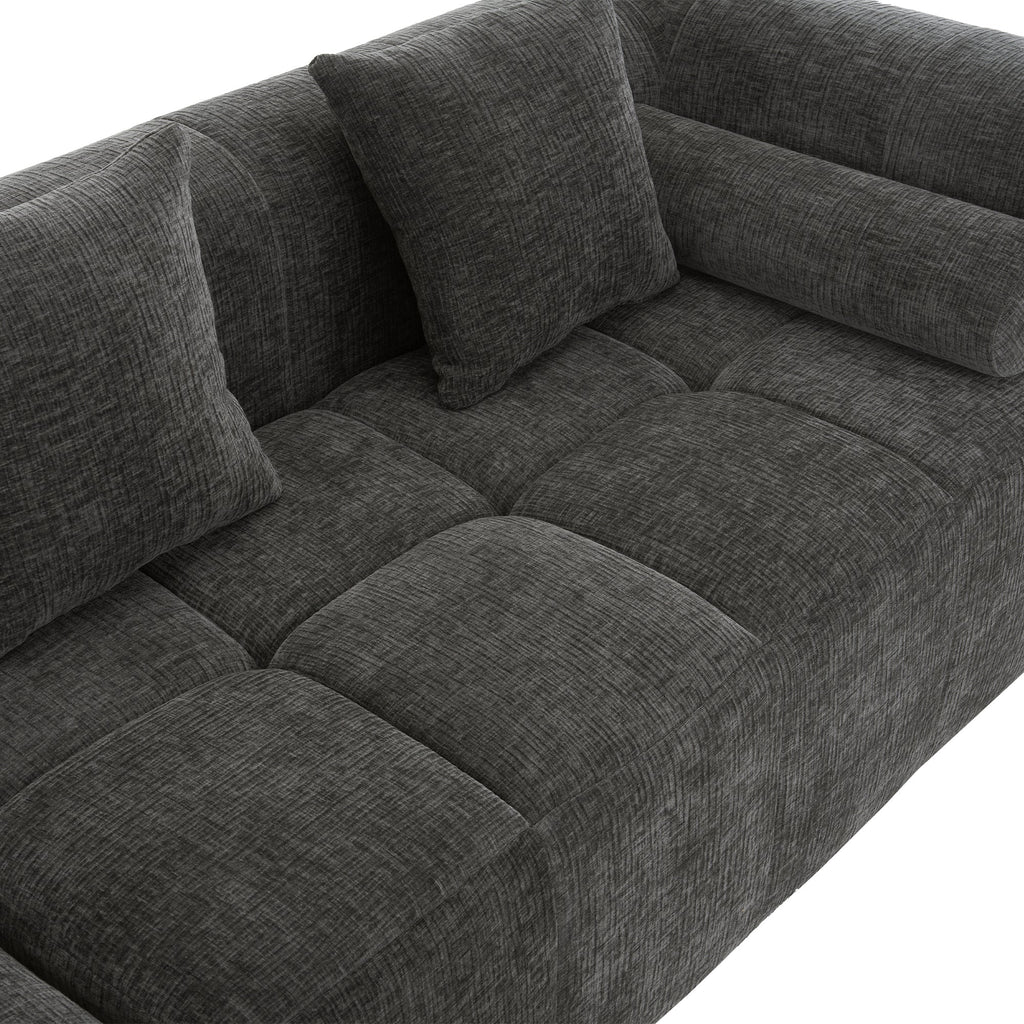Modern Grey Modular Sectional Sofa with Deep Seating and Side Pockets in Chenille Fabric