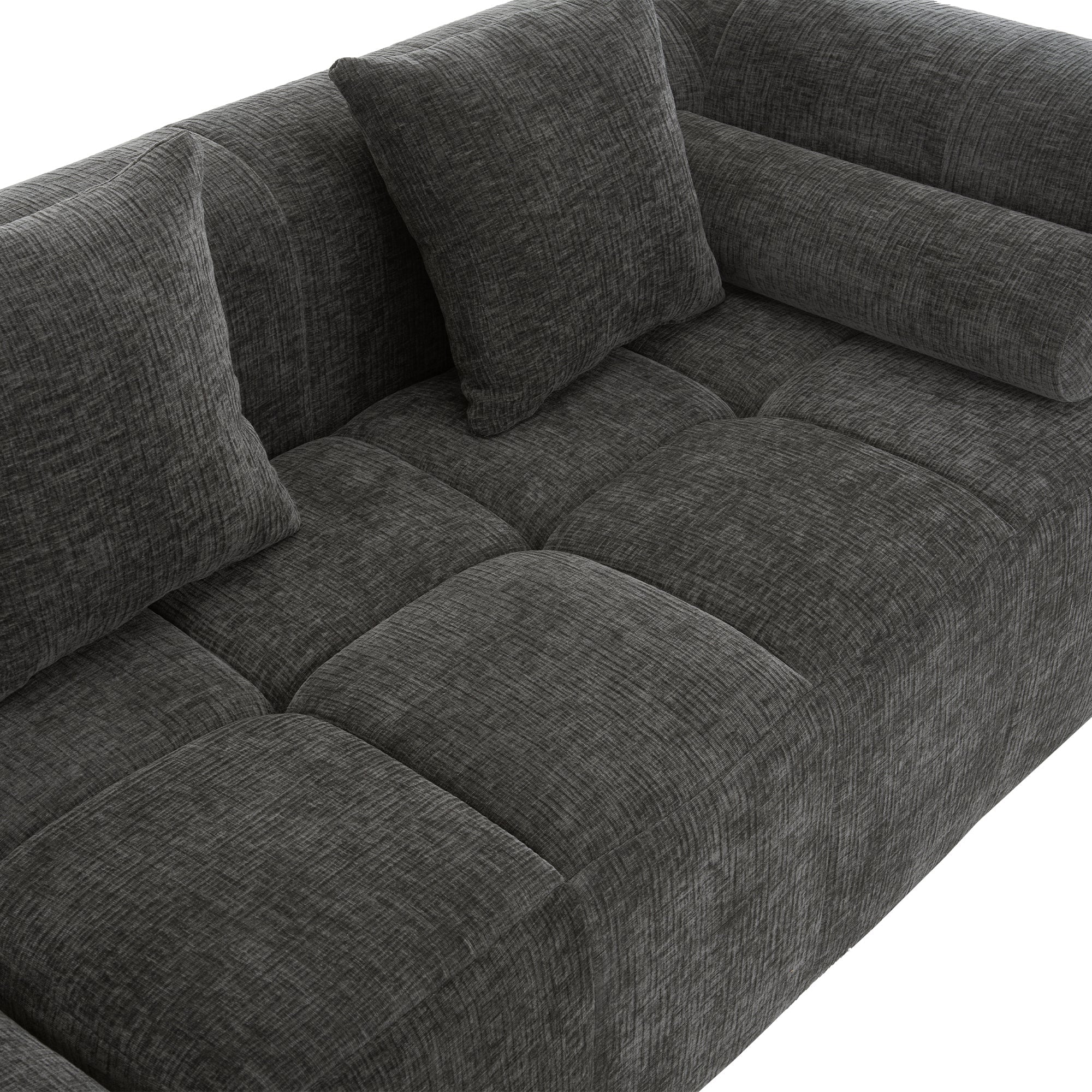 Modern Grey Modular Sectional Sofa with Deep Seating and Side Pockets in Chenille Fabric