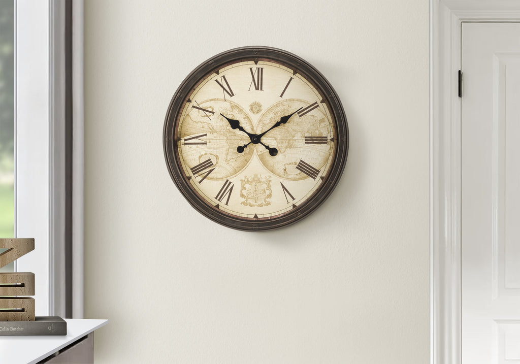 Clocks, 20' Round, Wall Clock, Antique Brown, Transitional