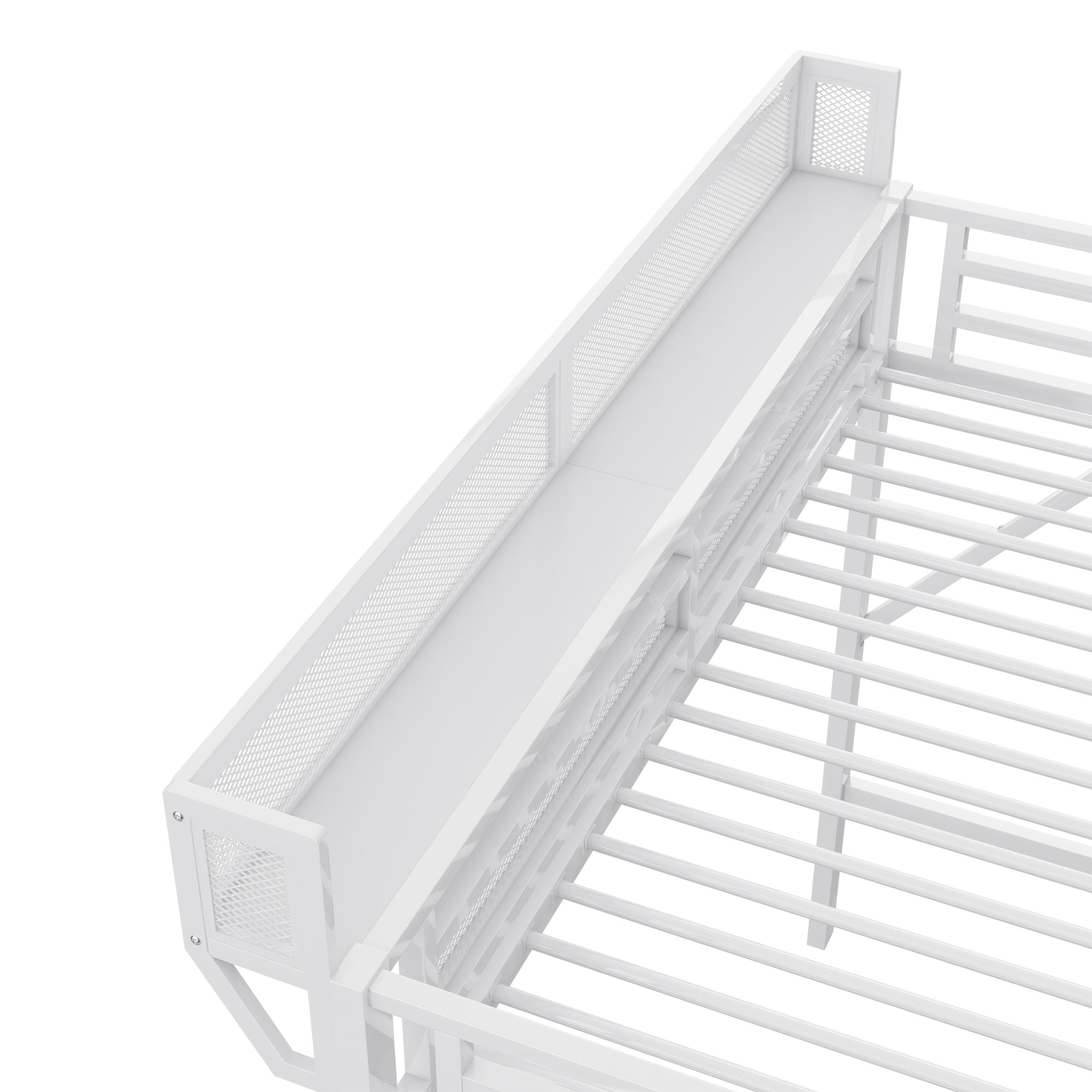 Twin Size Loft Bed with Stairs, Metal Full Loft Bed with Storage Shelves, High Loft Bed with Wardrobe for Kids Teens,White(Expect Arrival Date 2025/9/22)