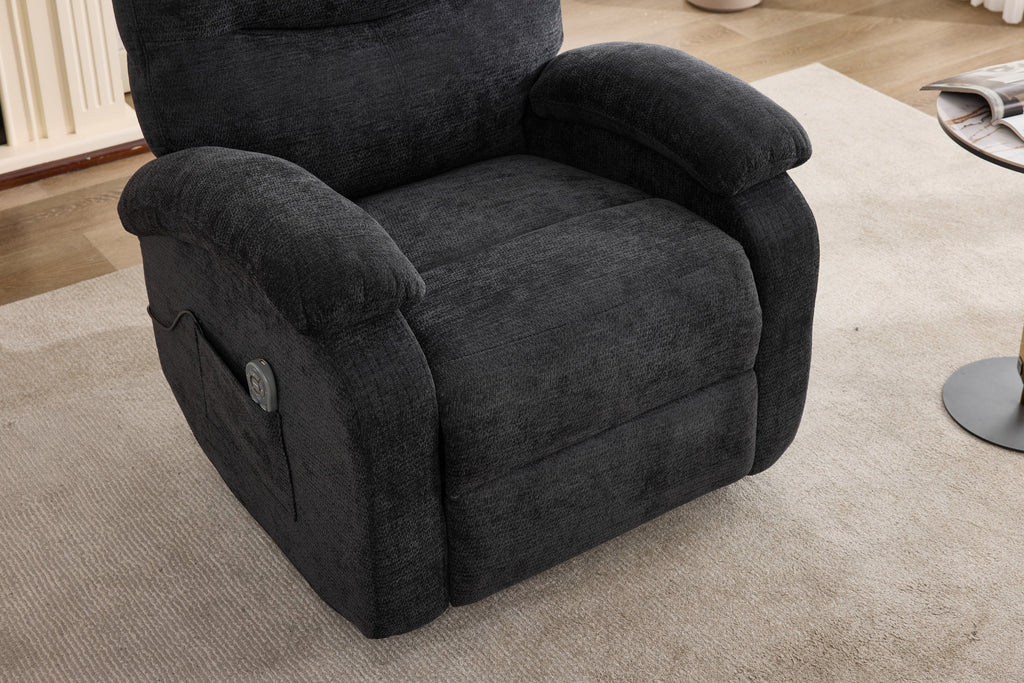 Hot massage manual lounge chair, with rocker arms and rotating fabric, with cup bucket, for living room, black