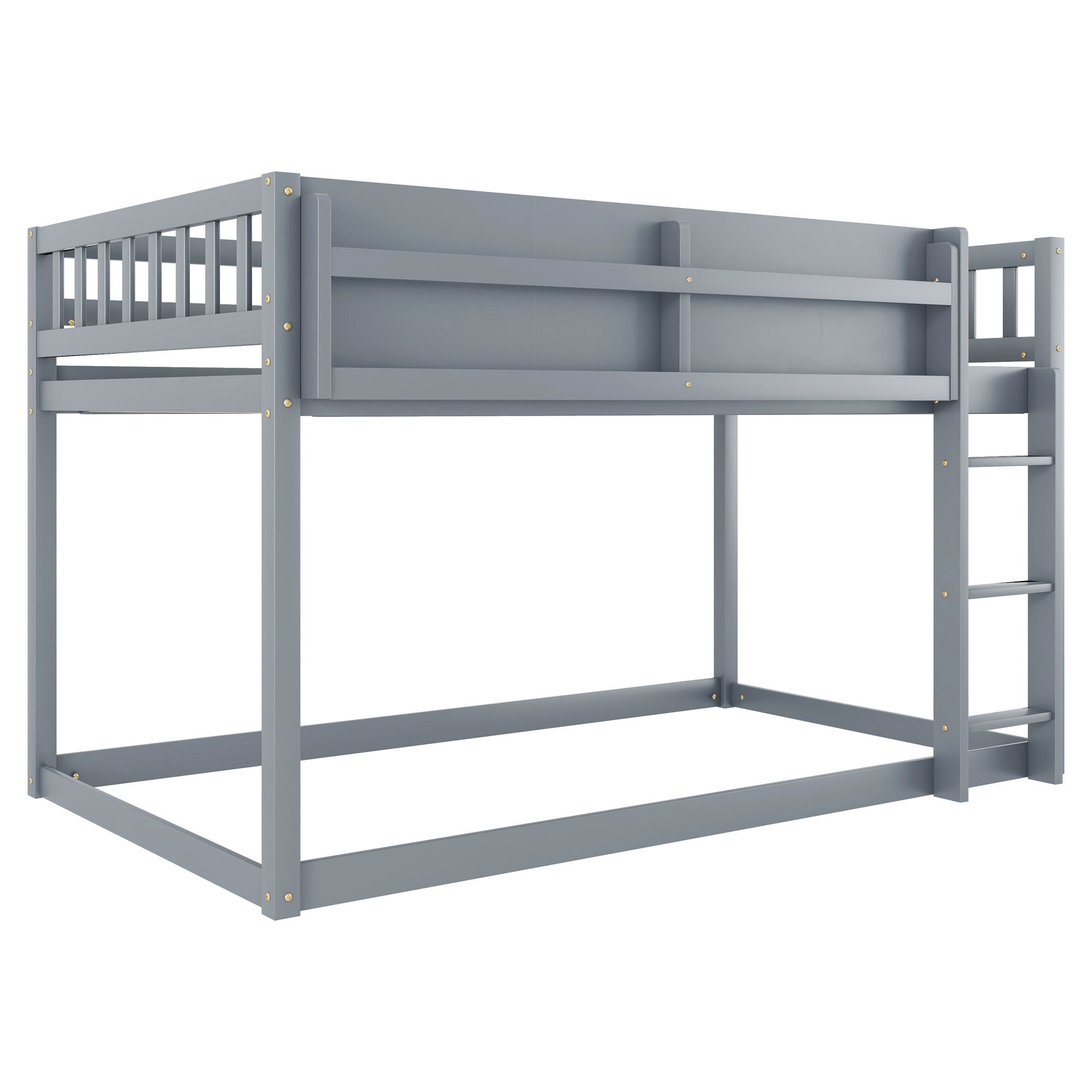 Low Twin Over Twin Bunk Bed, Floor Bunk Bed with Ladder, Solid Wood Twin Bunk Bed for Kids & Juniors, Grey(Expect Arrival Date 2025/11/25)