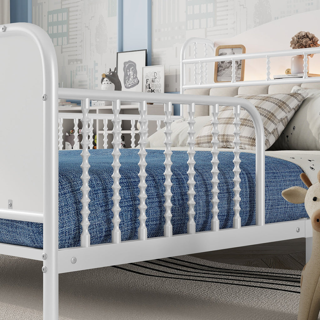 Full Size Metal Platform Bed Frame with Light, Kids Full Metal Bed with Upholstered and Storage Headboard, White (Expect Arrival Date 2025/10/5)