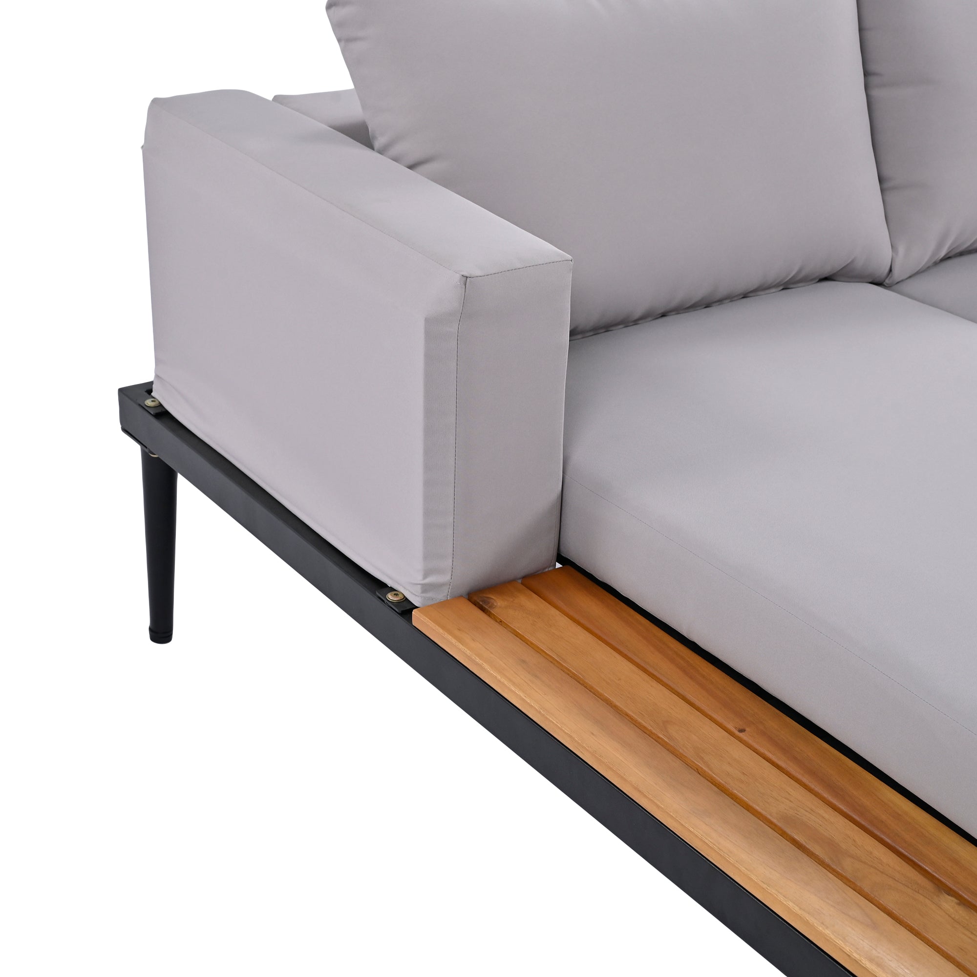 TOPMAX Modern Outdoor Daybed Patio Metal Daybed with Wood Topped Side Spaces for Drinks, 2 in 1 Padded Chaise Lounges for Poolside, Balcony, Deck, Gray