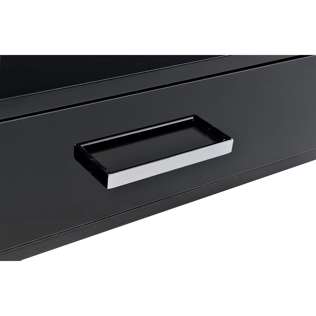 2 Drawers Writing Desk with Metal Base, Black High Gloss and Chrome