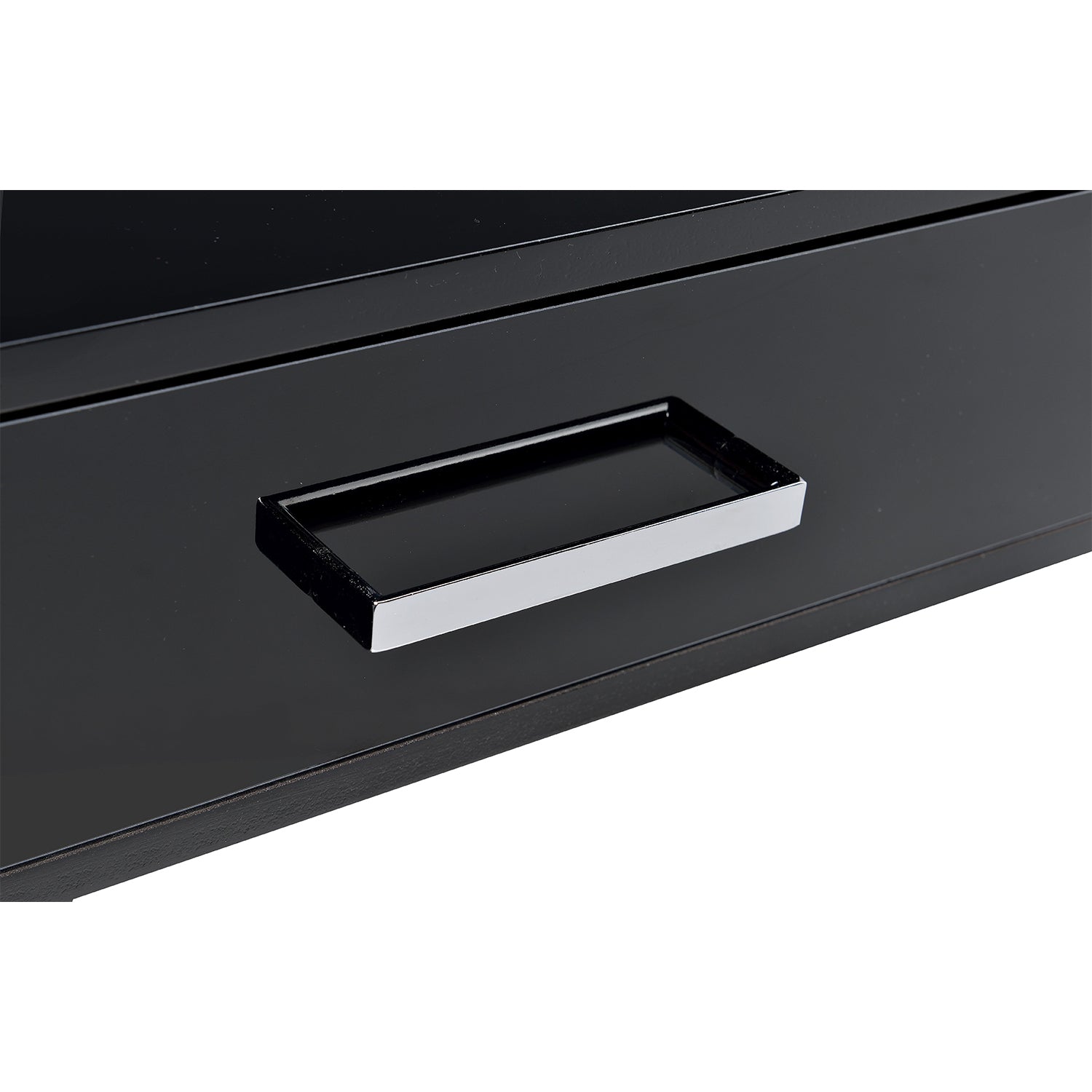 2 Drawers Writing Desk with Metal Base, Black High Gloss and Chrome