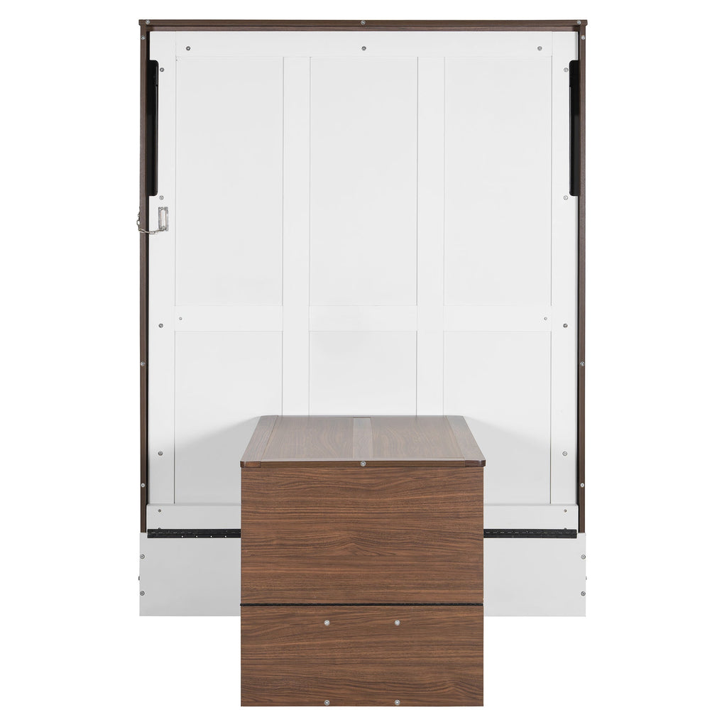 Full Size Murphy Bed with Foldable Desk – Space Saving Wall Bed - Walnut & White