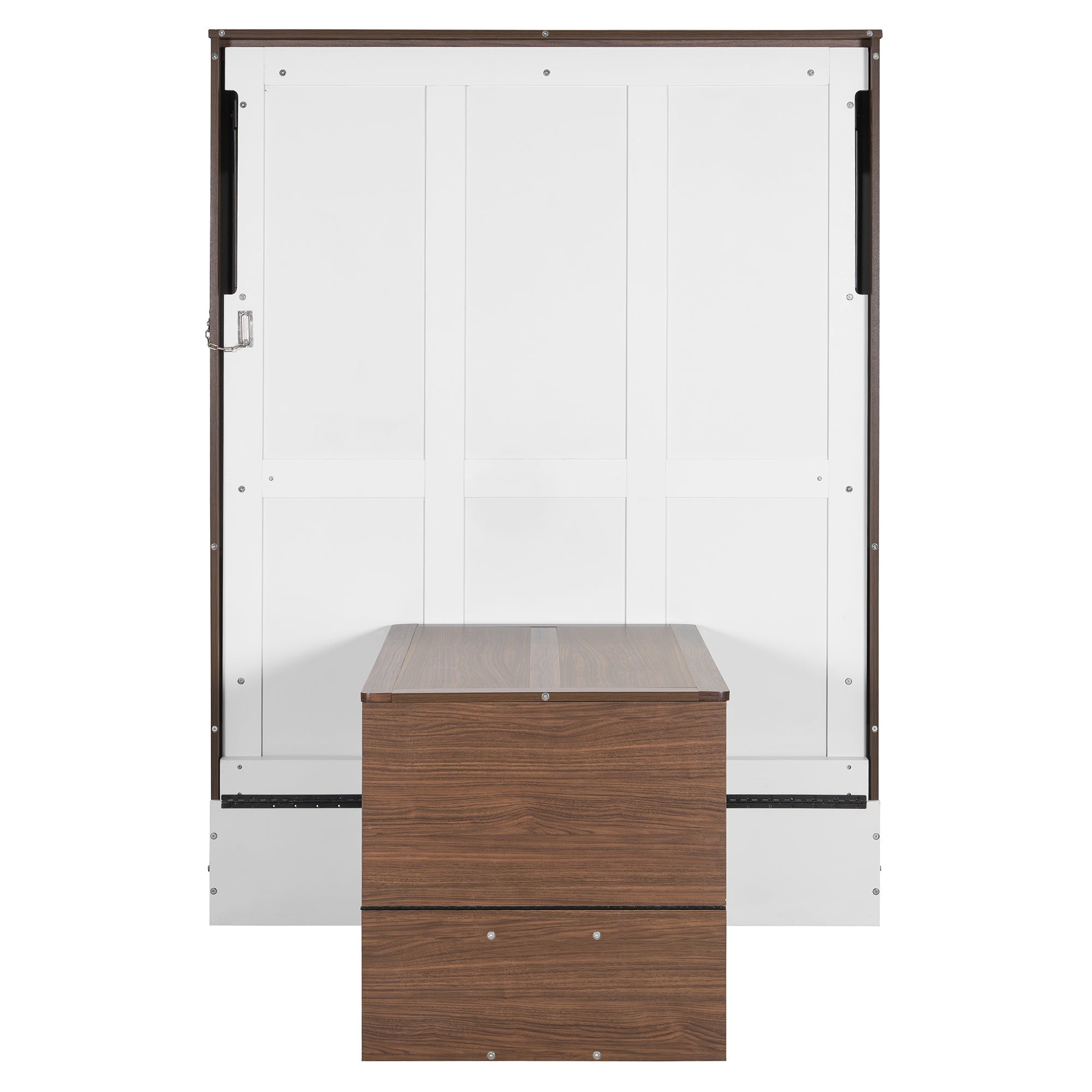 Full Size Murphy Bed with Foldable Desk – Space Saving Wall Bed - Walnut & White