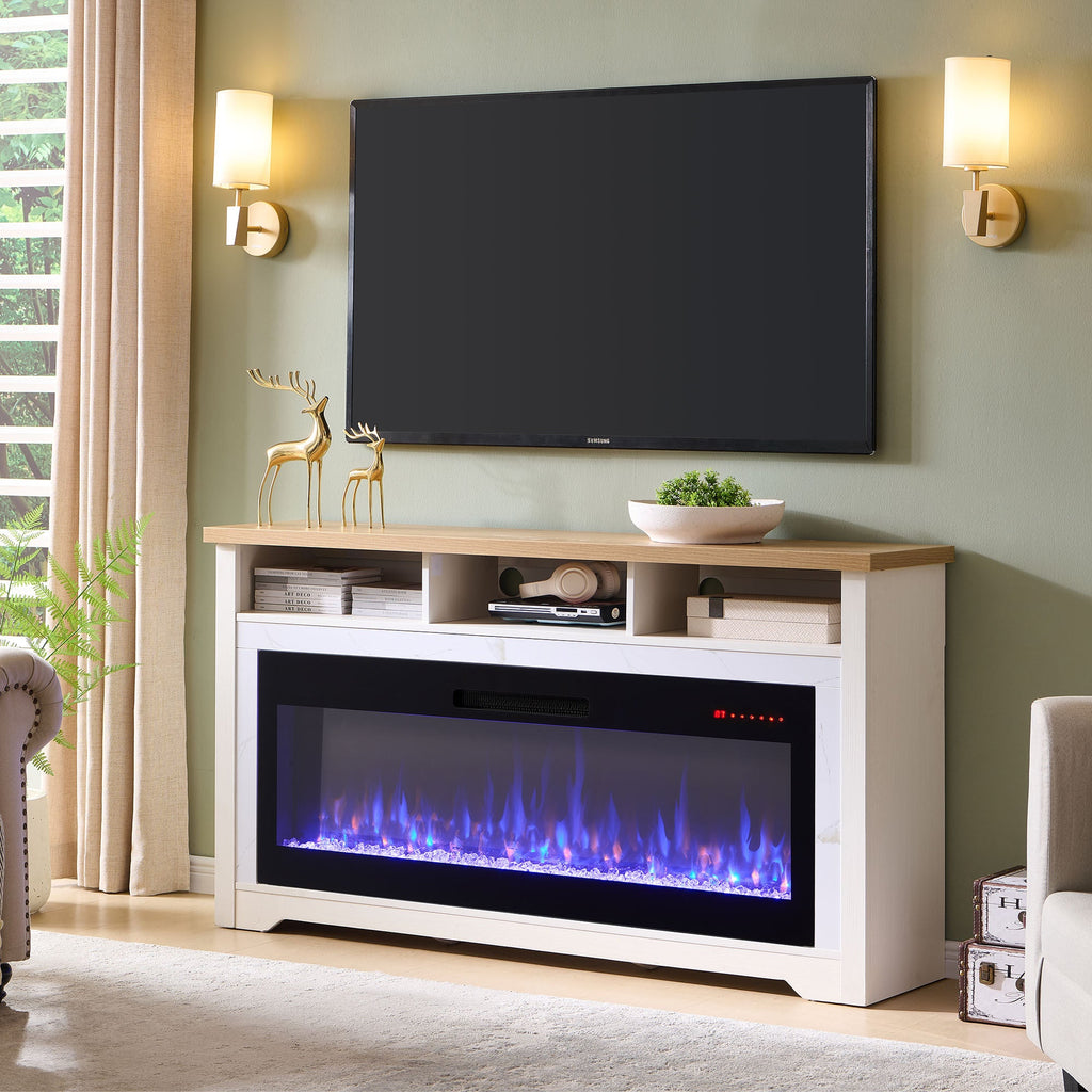 70 inch Fireplace TV Stand for TVs up to 70',with 60'smart Electric Fireplace,white