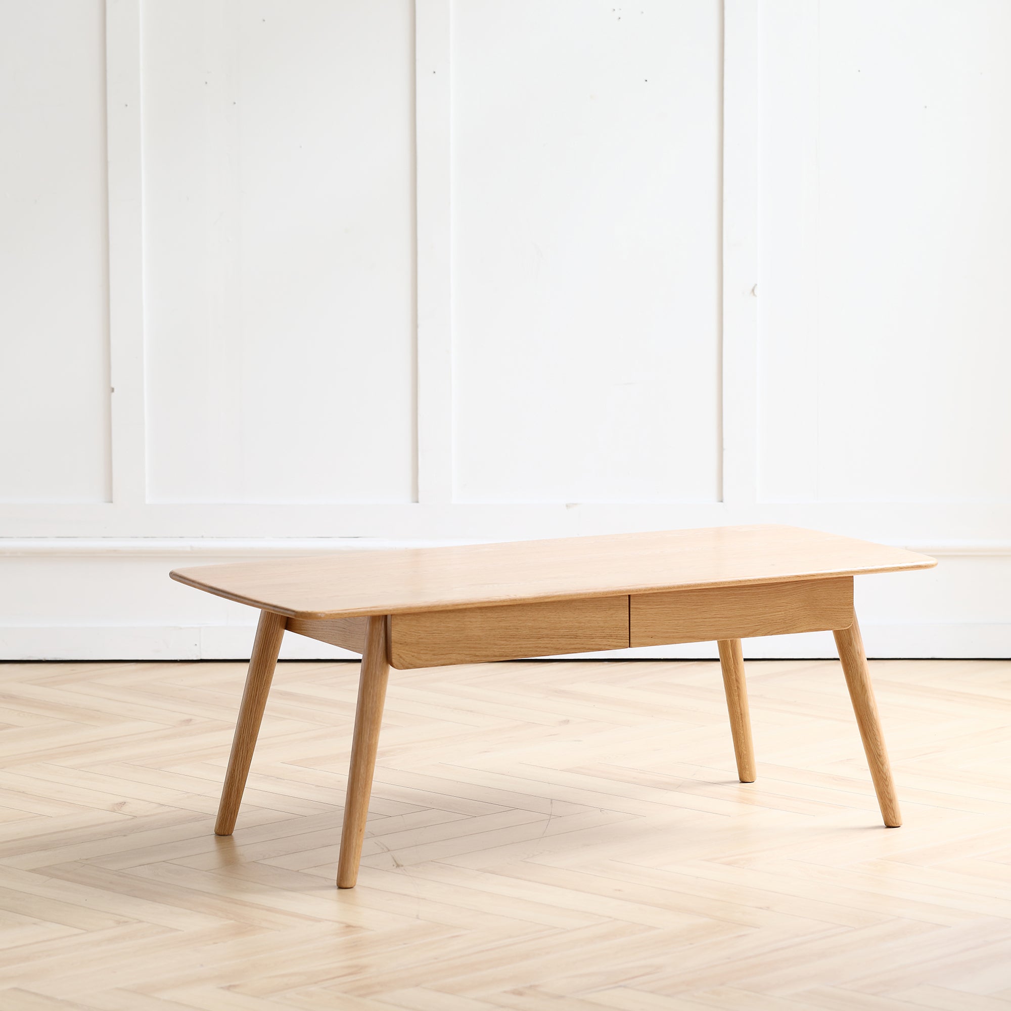 Solid Wood 2-Drawer Coffee Table Natural Oak 39.37 Inch