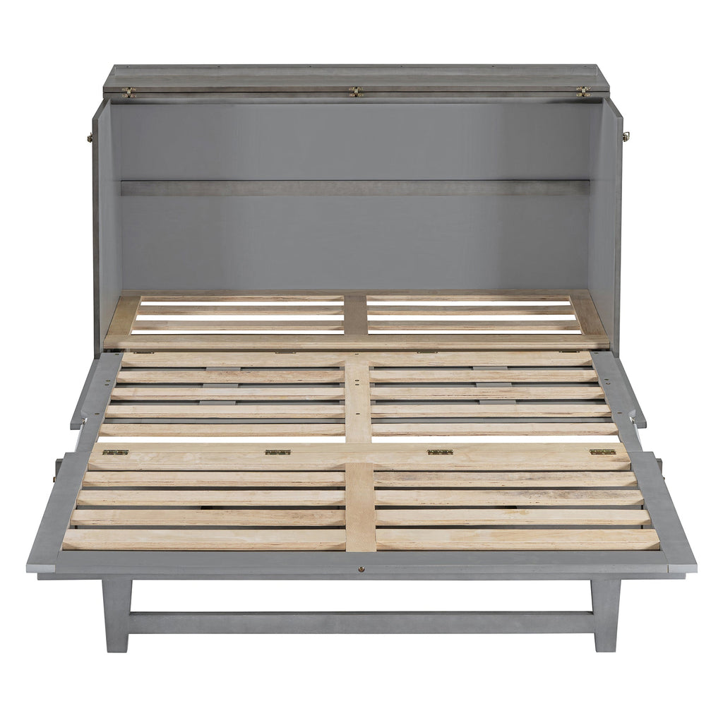 Queen Size Murphy Bed with Large Drawers & USB Ports,Brushed Gray