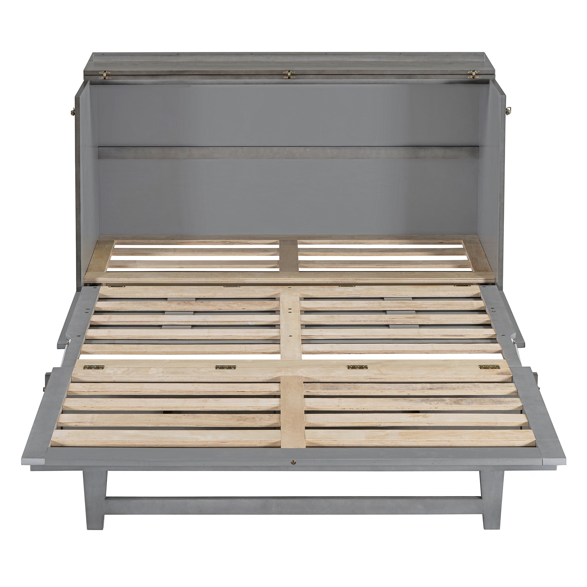 Queen Size Murphy Bed with Large Drawers & USB Ports,Brushed Gray