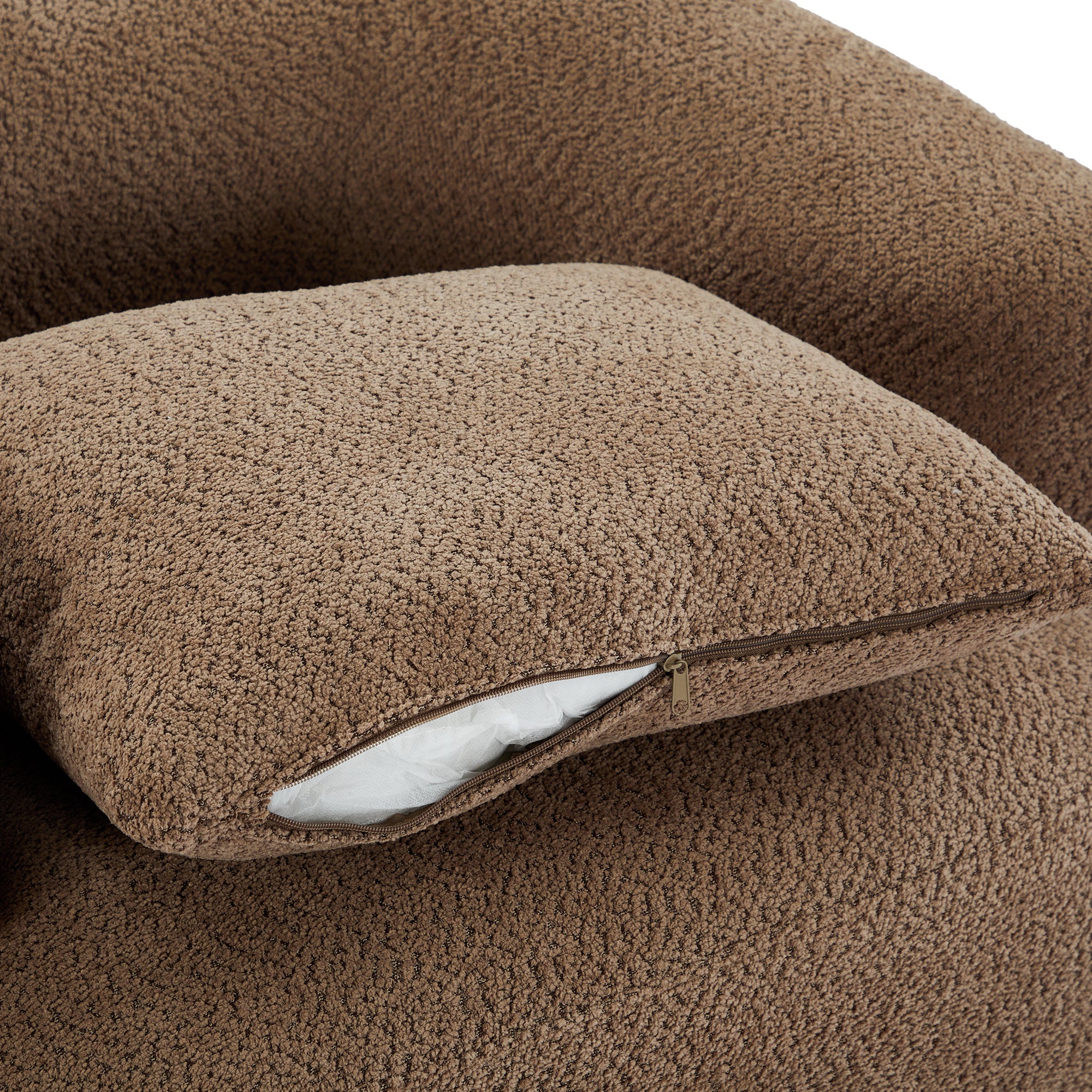 Chenille Upholstered 360° Swivel Chair with Throw Pillow, Dark Brown, 38.2' Accent Chair Sofa for Living Room and Office