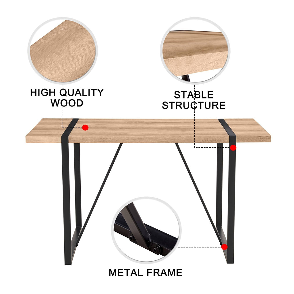 Rustic Industrial Rectangular Wood Dining Table For 4-6 Person, With 1.5' Thick Engineered Wood color Tabletop and Black Metal Legs,Desk For Kitchen Dining Living Room, 55.1' x 31.4'x 29.9'1529W115172