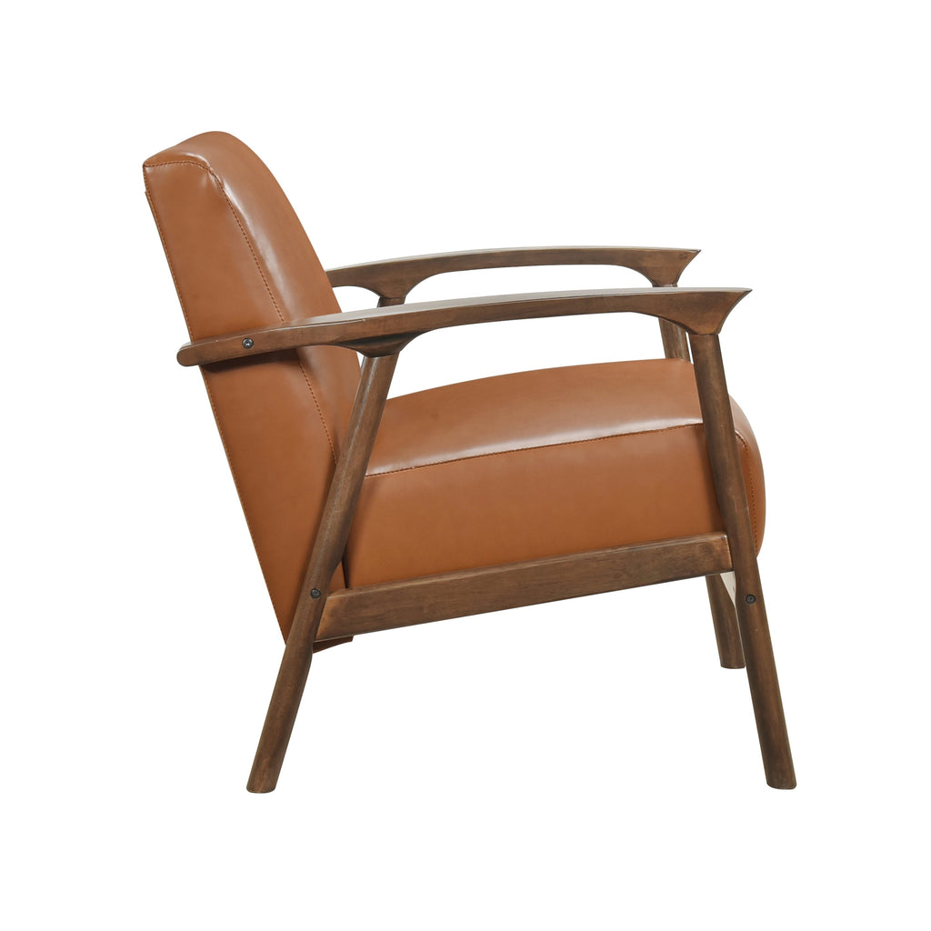 Brown Faux Leather Upholstered Accent Chair 1pc Seat Cushion Solid Rubberwood Frame Living Room Furniture