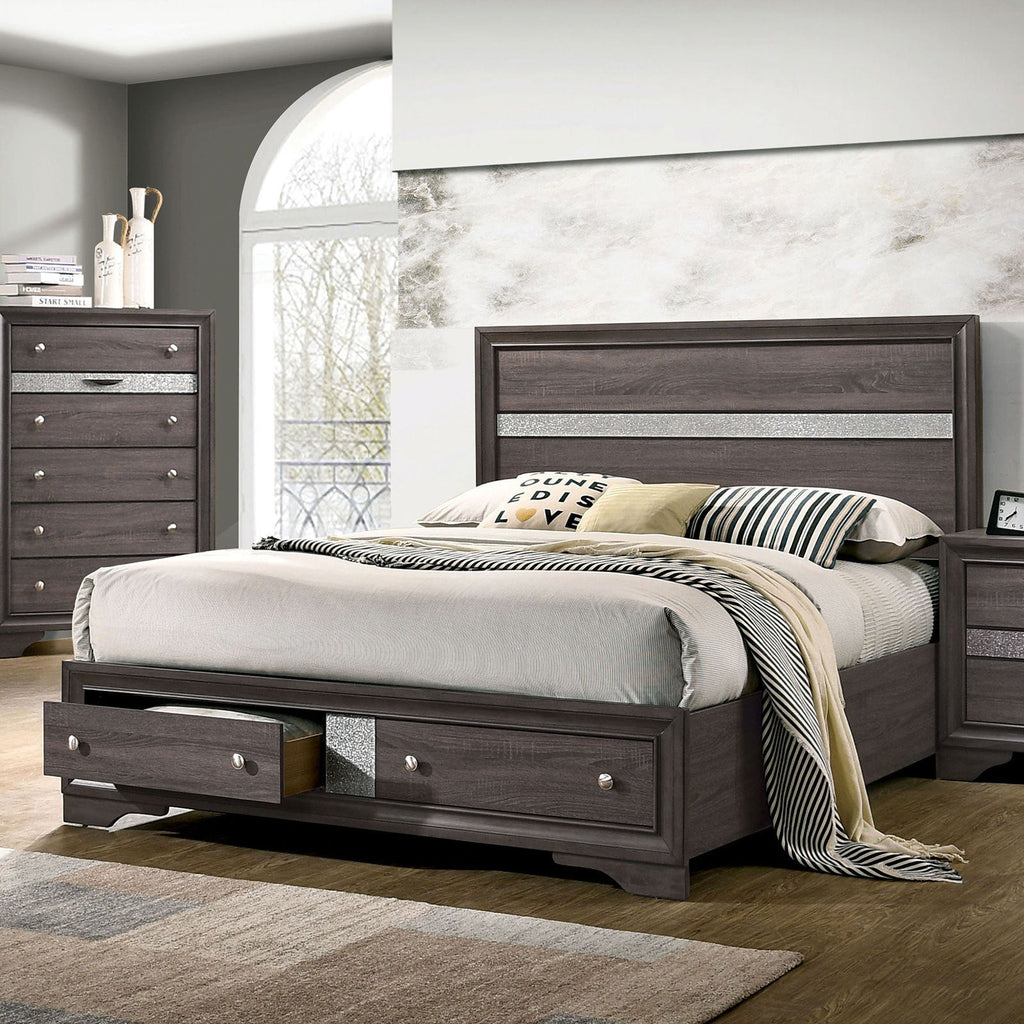 Contemporary Gray Color Panel Headboard 1pc Queen Size Bed w Drawers Beautiful Bedroom Furniture