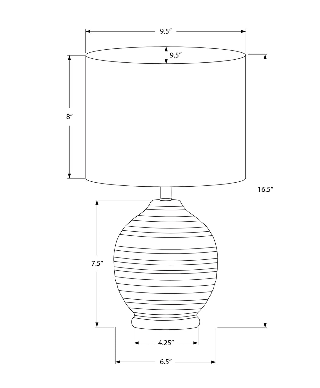 Lighting, 17'h, Table Lamp, Black Ceramic, Ivory / Cream Shade, Transitional