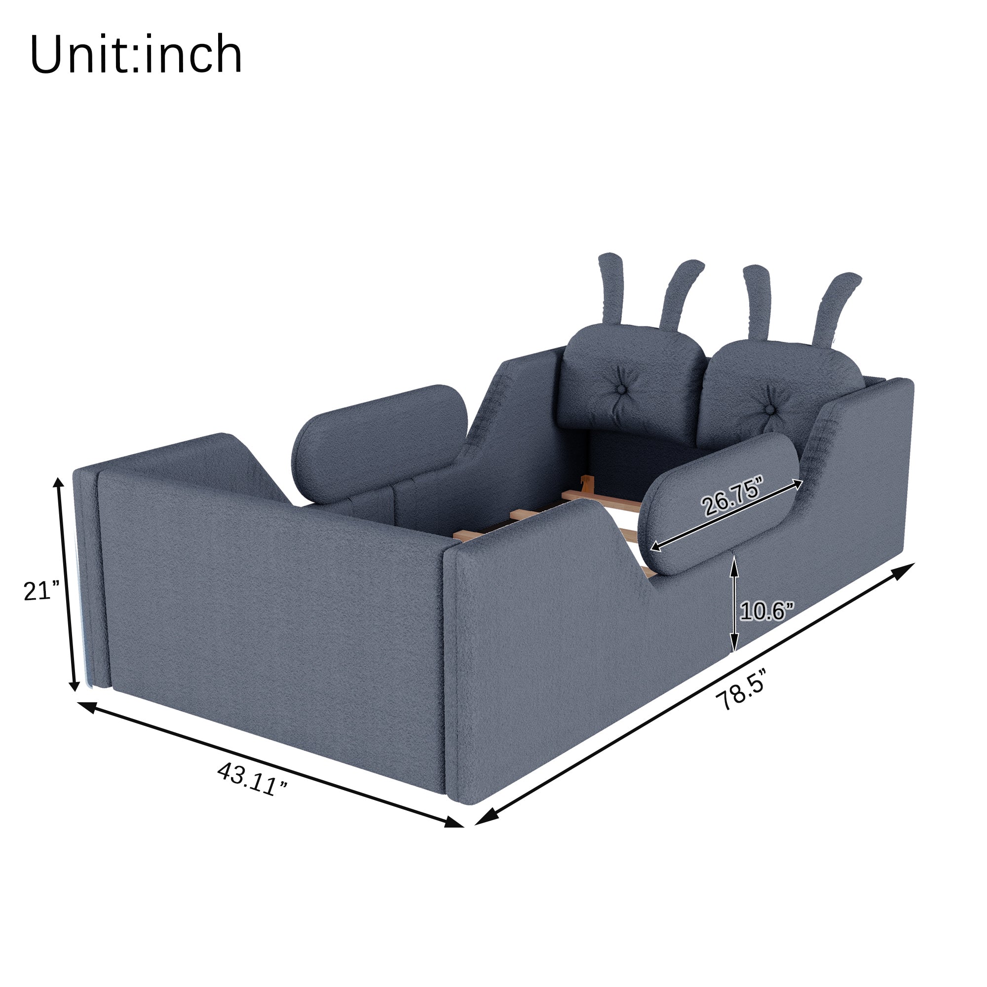 Twin Size Upholstered Platform Bed with Rabbit Cushion, Kids Floor Upholstered Bed with Removable Side Rails, Gray(Expect Arrival Date 2025/1/15)