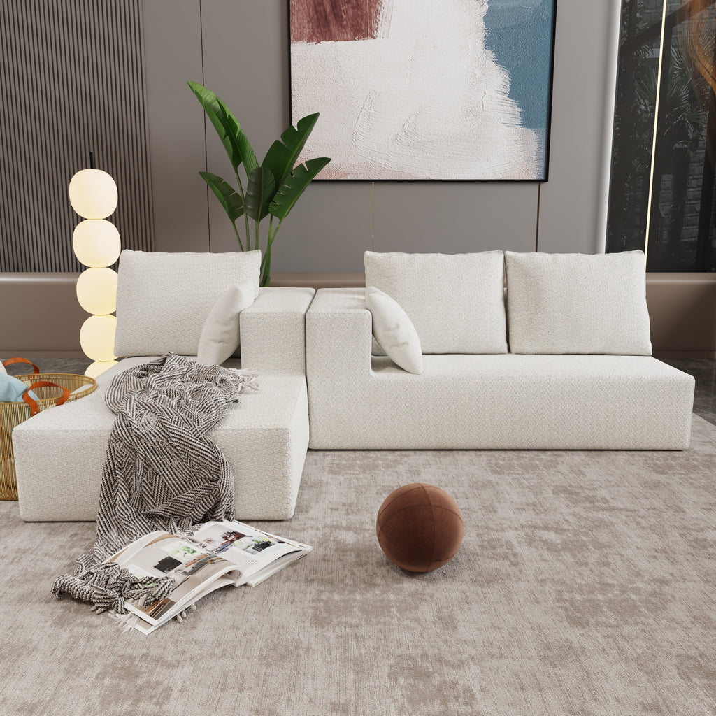 Combination sofa and sofa bed on the right corner, made of high-density sponge and soft linen fabric, with multiple combination methods (beige)