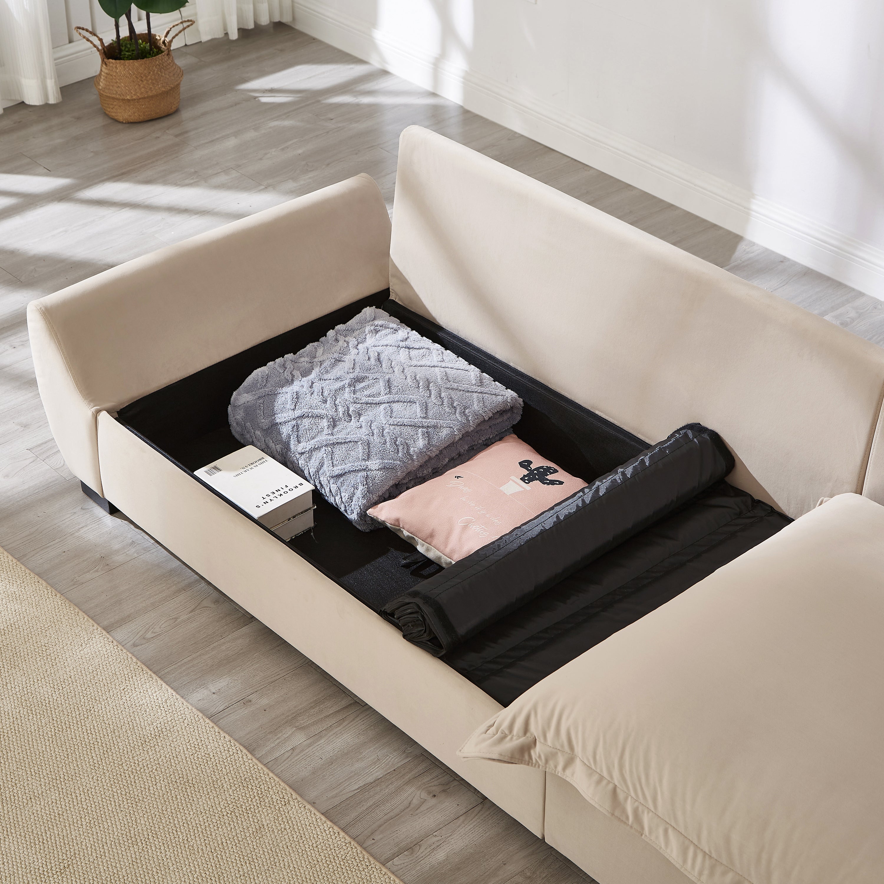 Modular Sectional Sofa, Sailing Design Sofa with Storage, Removable Backrest, Modern Deep Seat Sofa with Throw Pillows for Living Room Bedroom Apartment,Light Khaki